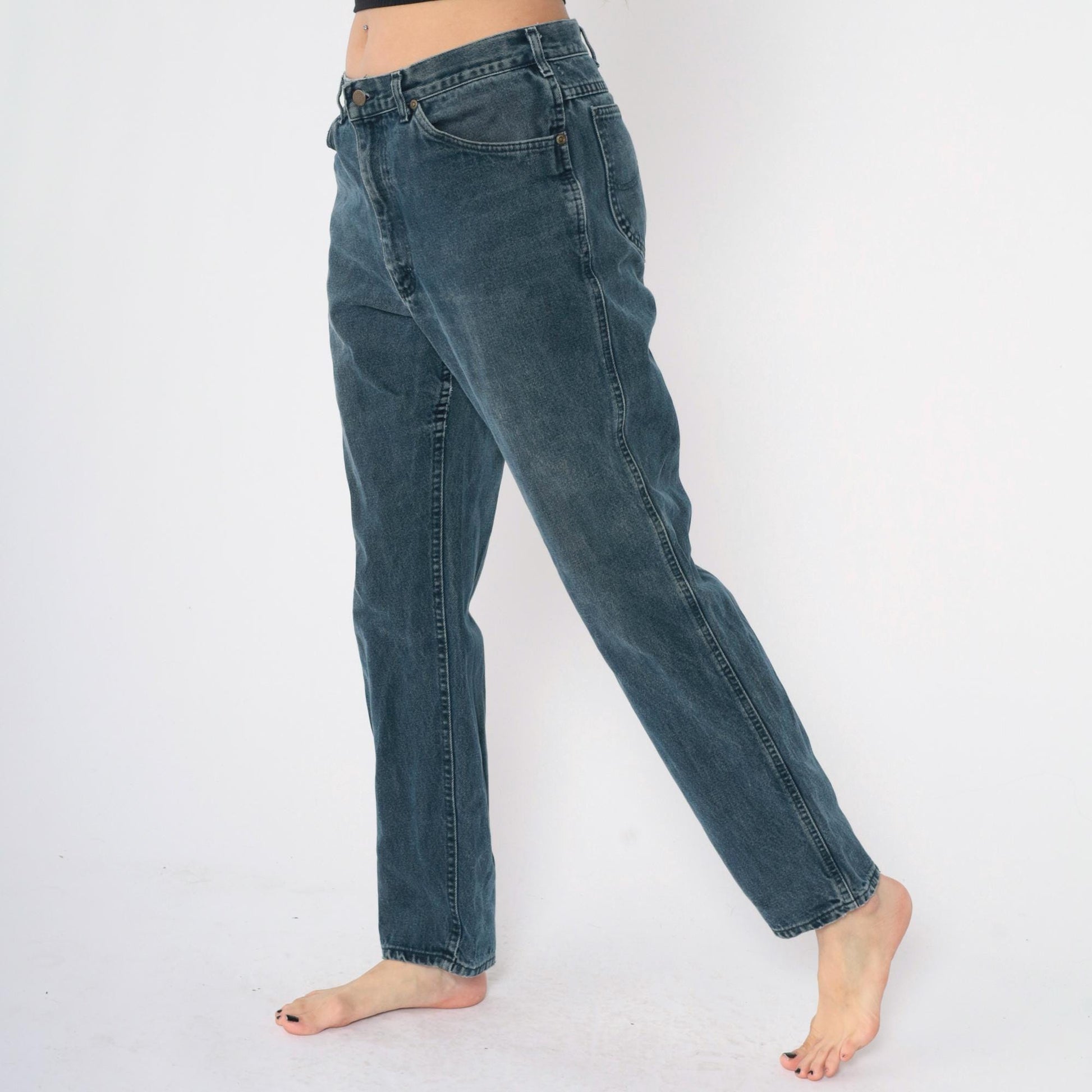 90s Lee Relaxed Fit Straight Leg Jeans Overdyed Black Denim 36x32