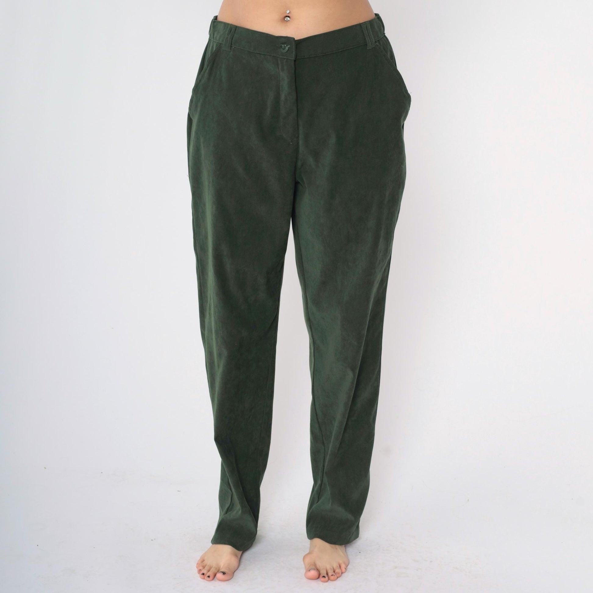 Y2K Green Tapered Trousers High Waisted Straight Leg Slacks Large