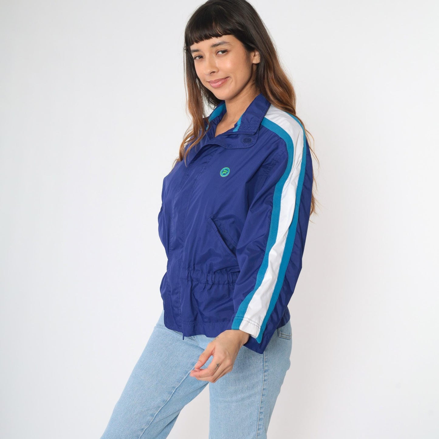 Y2K Fila Blue Striped Windbreaker Jacket Zip-Up Small S