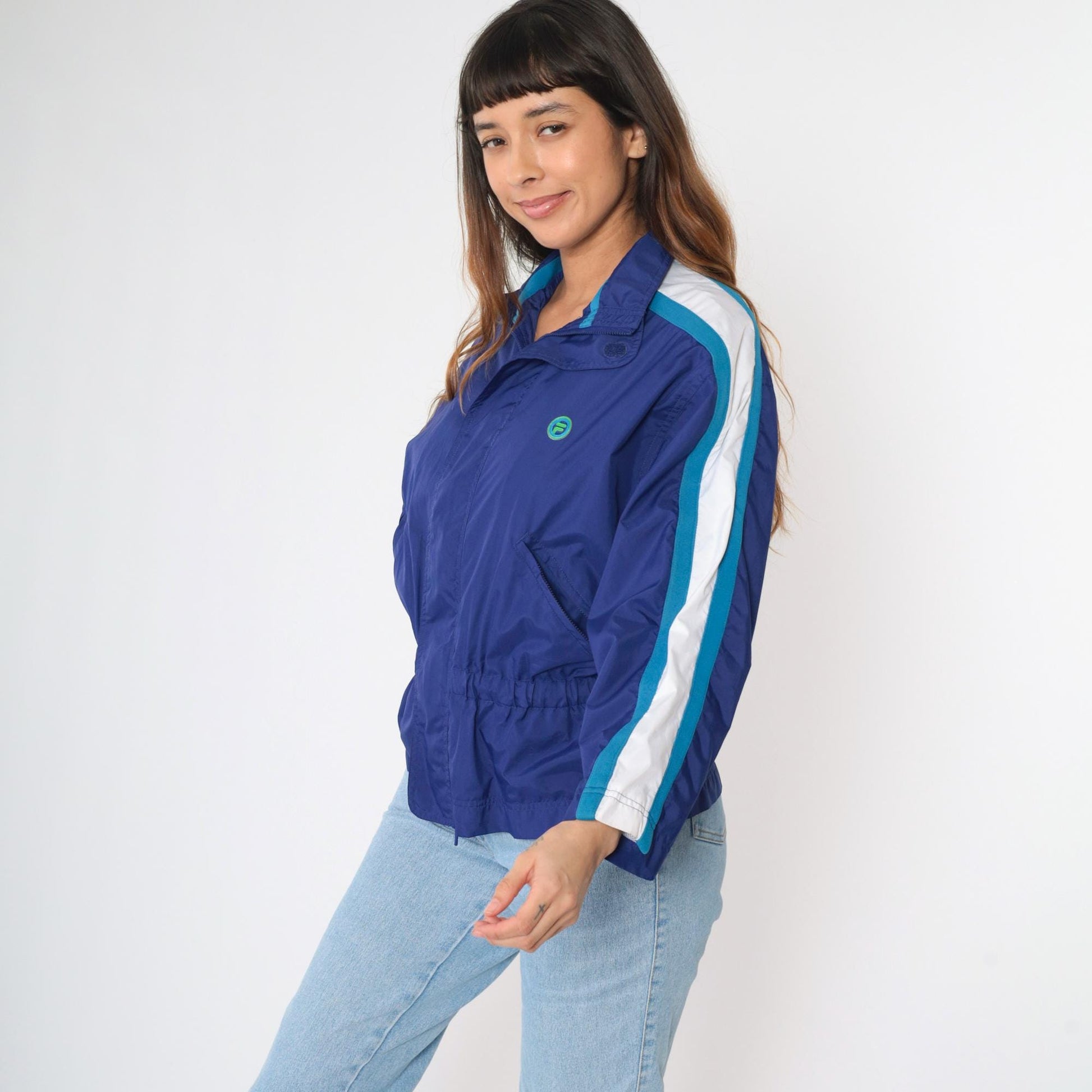 Y2K Fila Blue Striped Windbreaker Jacket Zip-Up Small S
