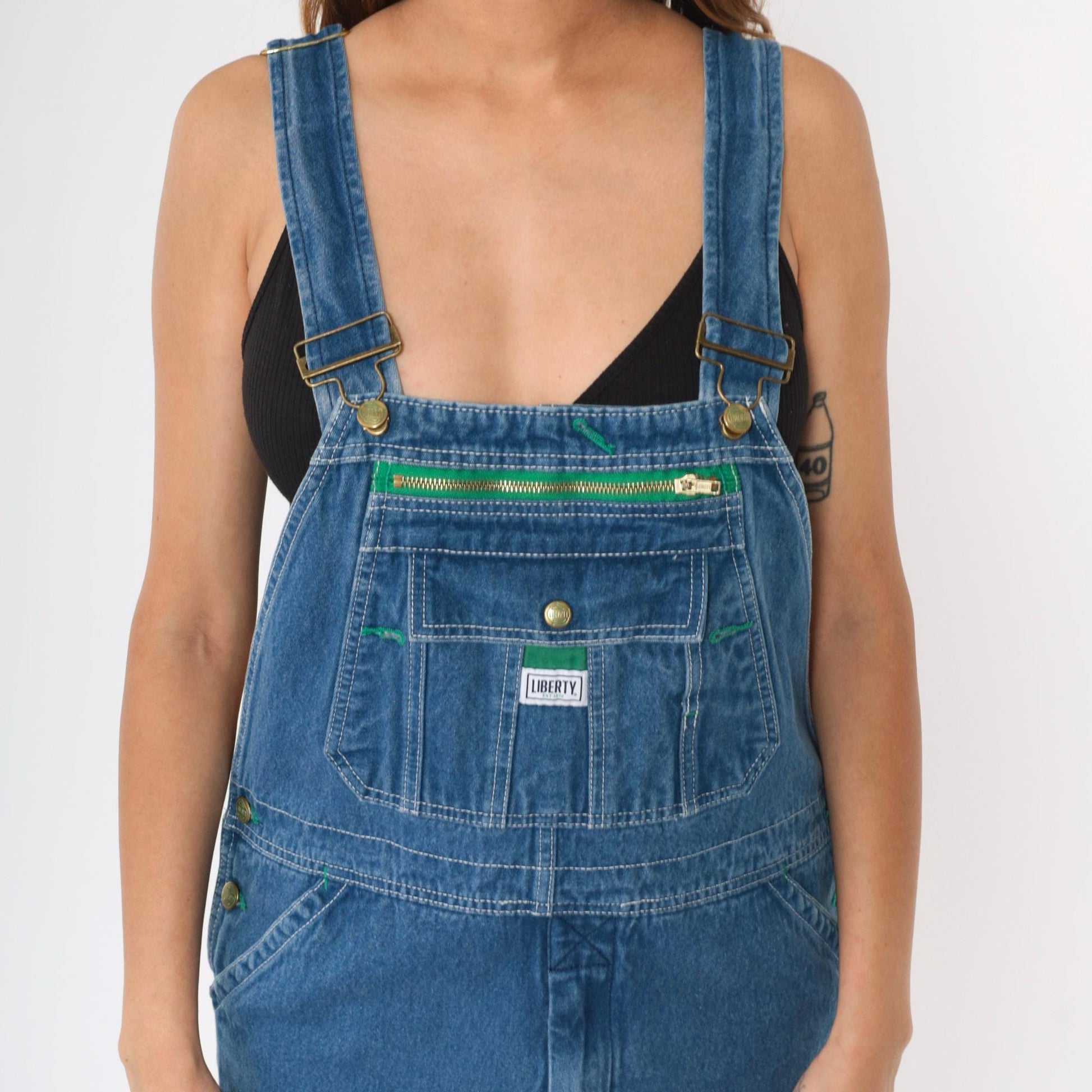 Y2K Liberty Blue Denim Bib Overalls Relaxed Baggy Workwear Men's 34x32