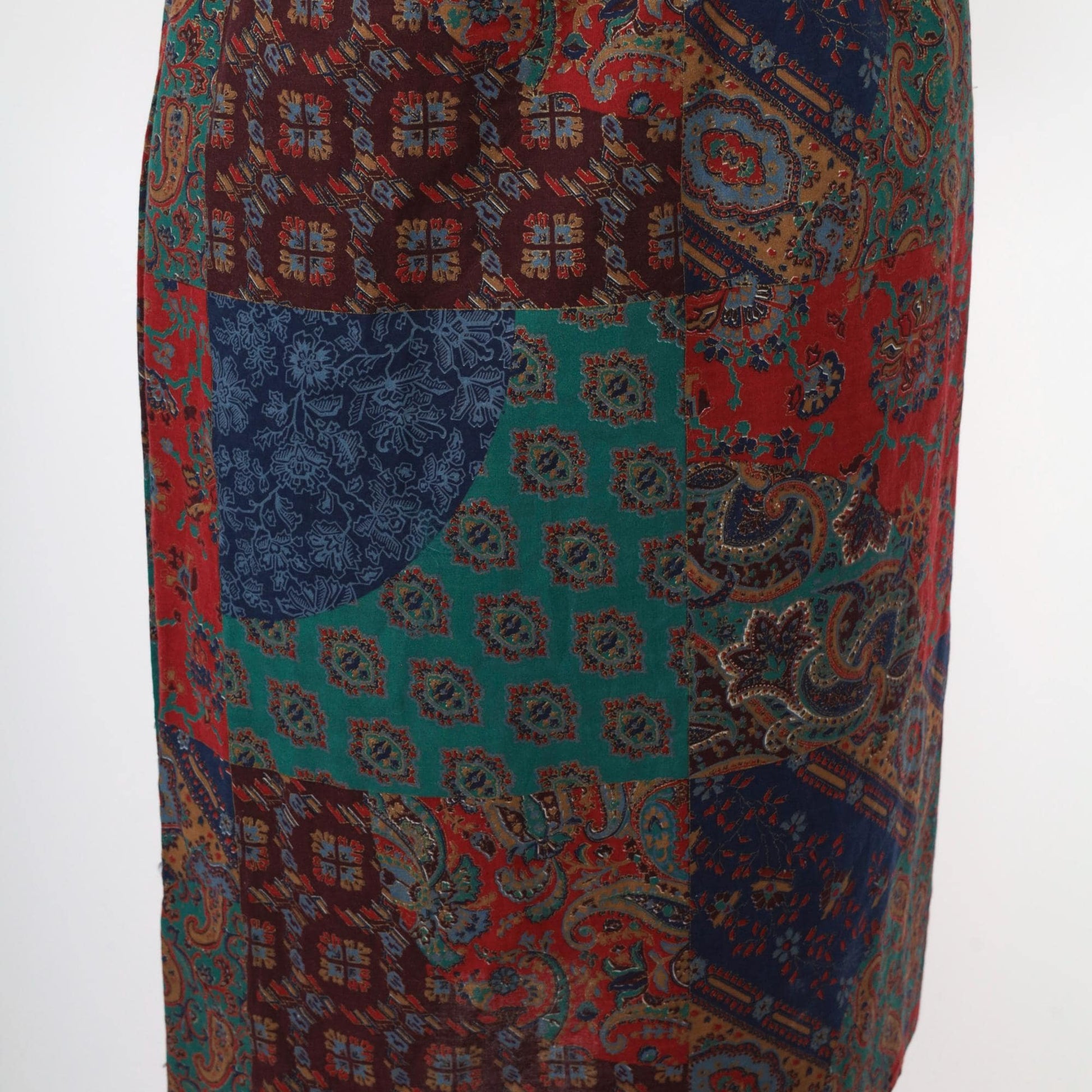 90s Patchwork Paisley Floral Midi Skirt Elastic Waist Medium