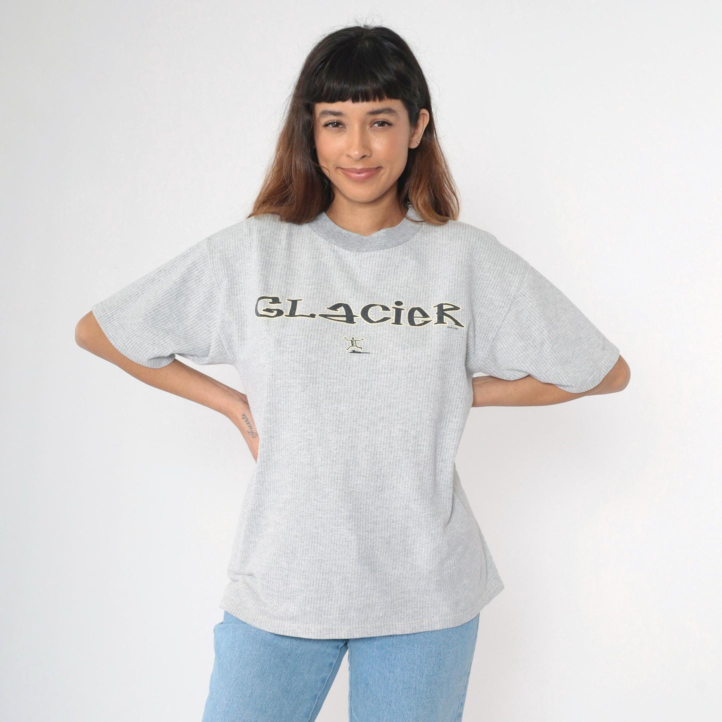 90s Glacier National Park Graphic T-Shirt Grey Stick Figure Crewneck Large L