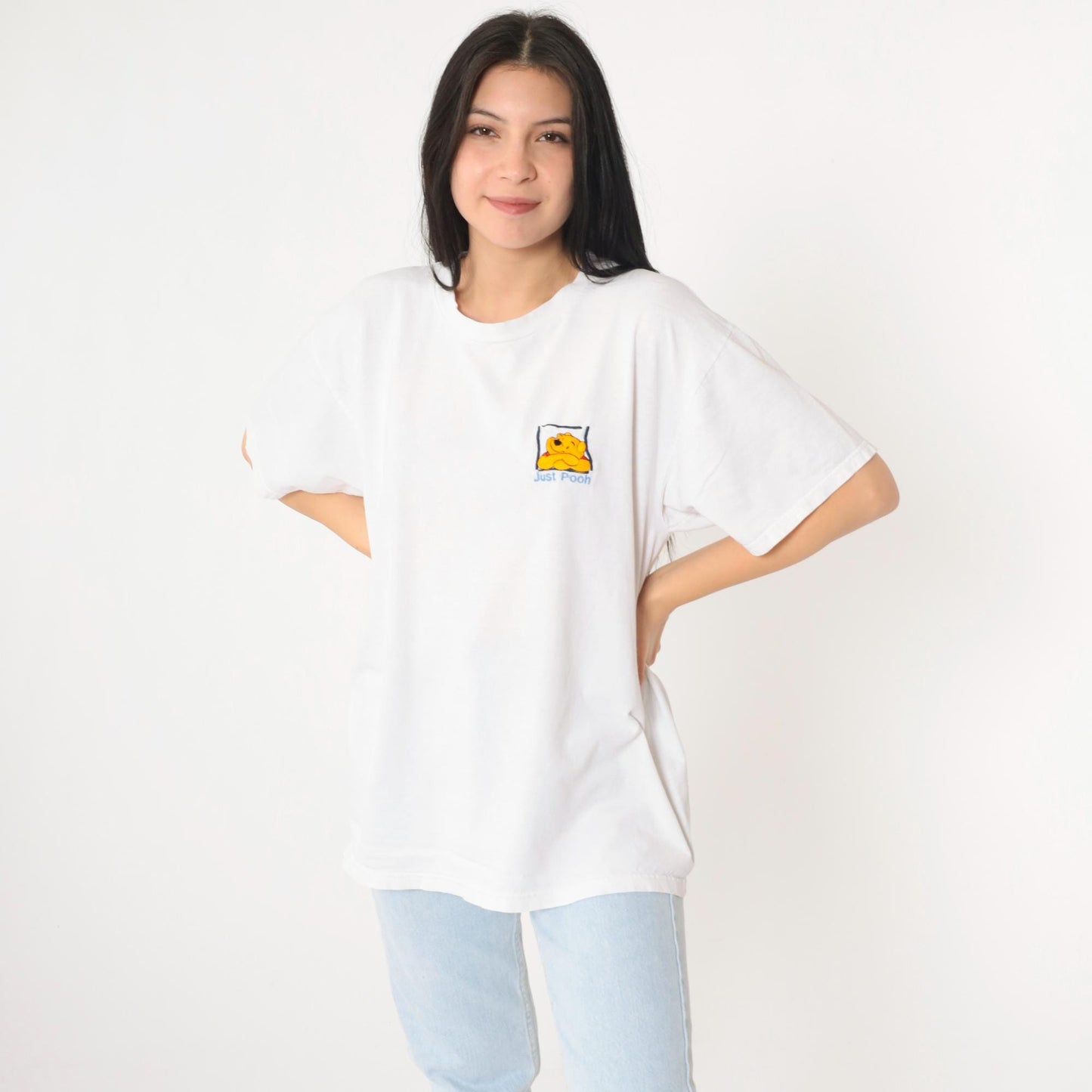 90s Winnie the Pooh Just Pooh Disney Graphic T-Shirt White Cotton Large
