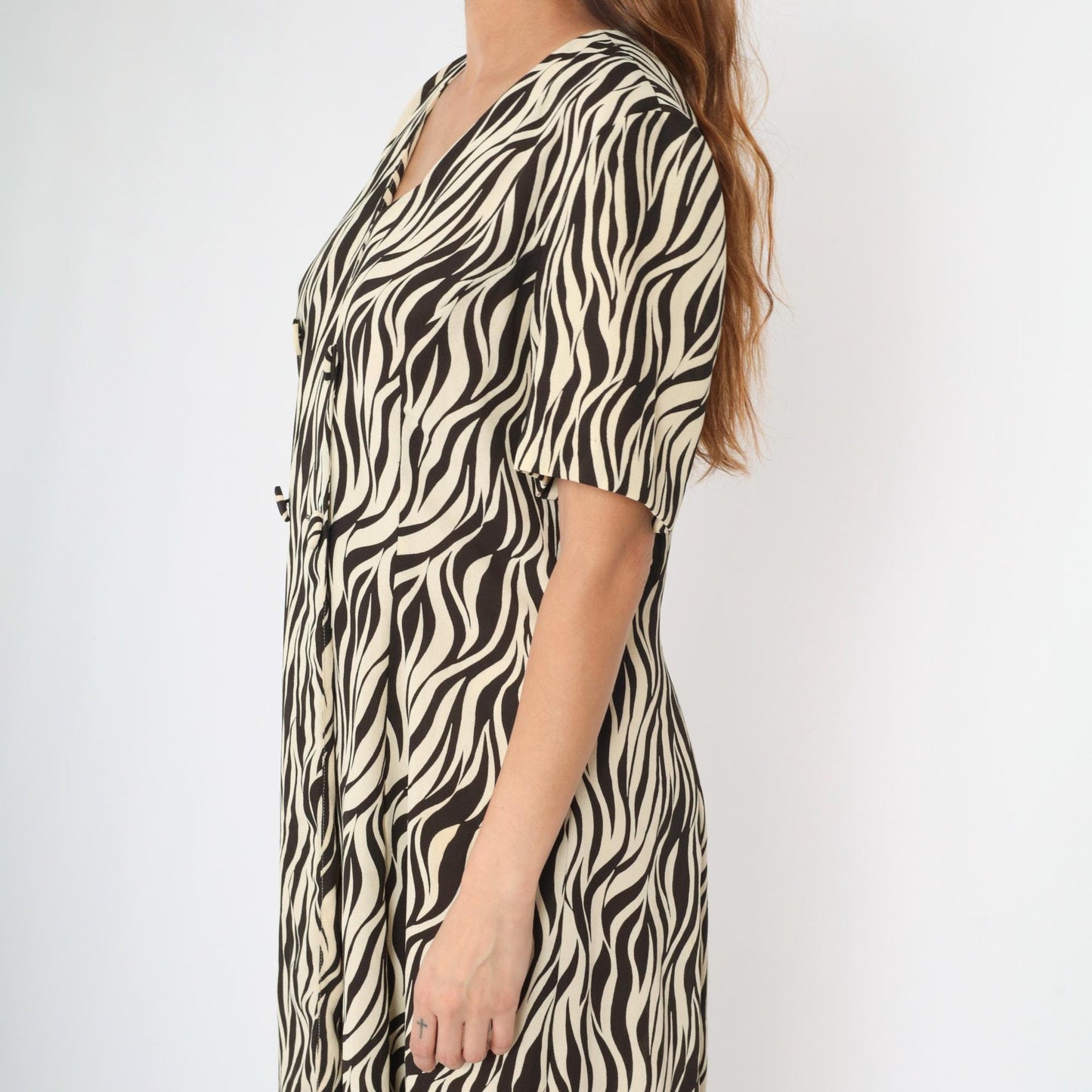 80s Leslie Fay Zebra Print Midi Shirtdress Brown Cream Double-Breasted Extra Large