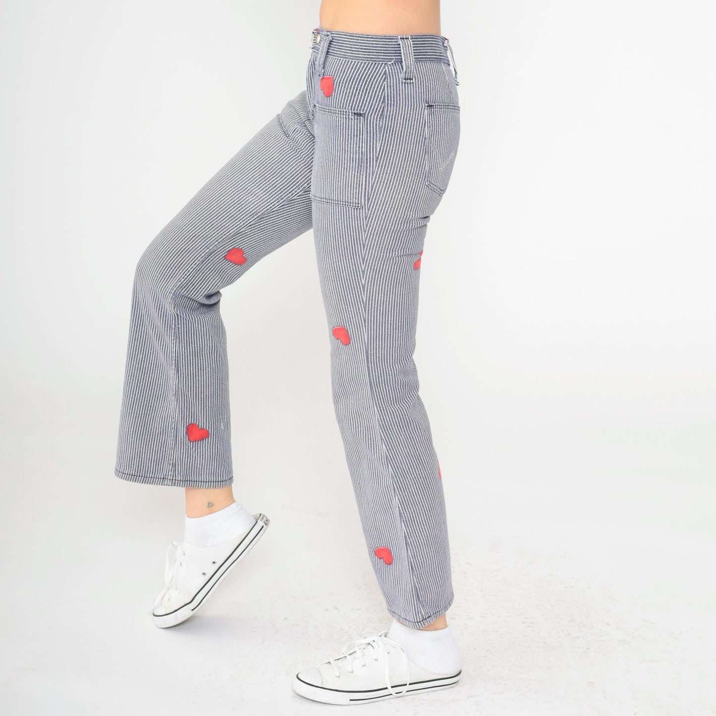 70s Wrangler Bell Bottom Jeans Hickory Striped Heart Patch Blue XXS