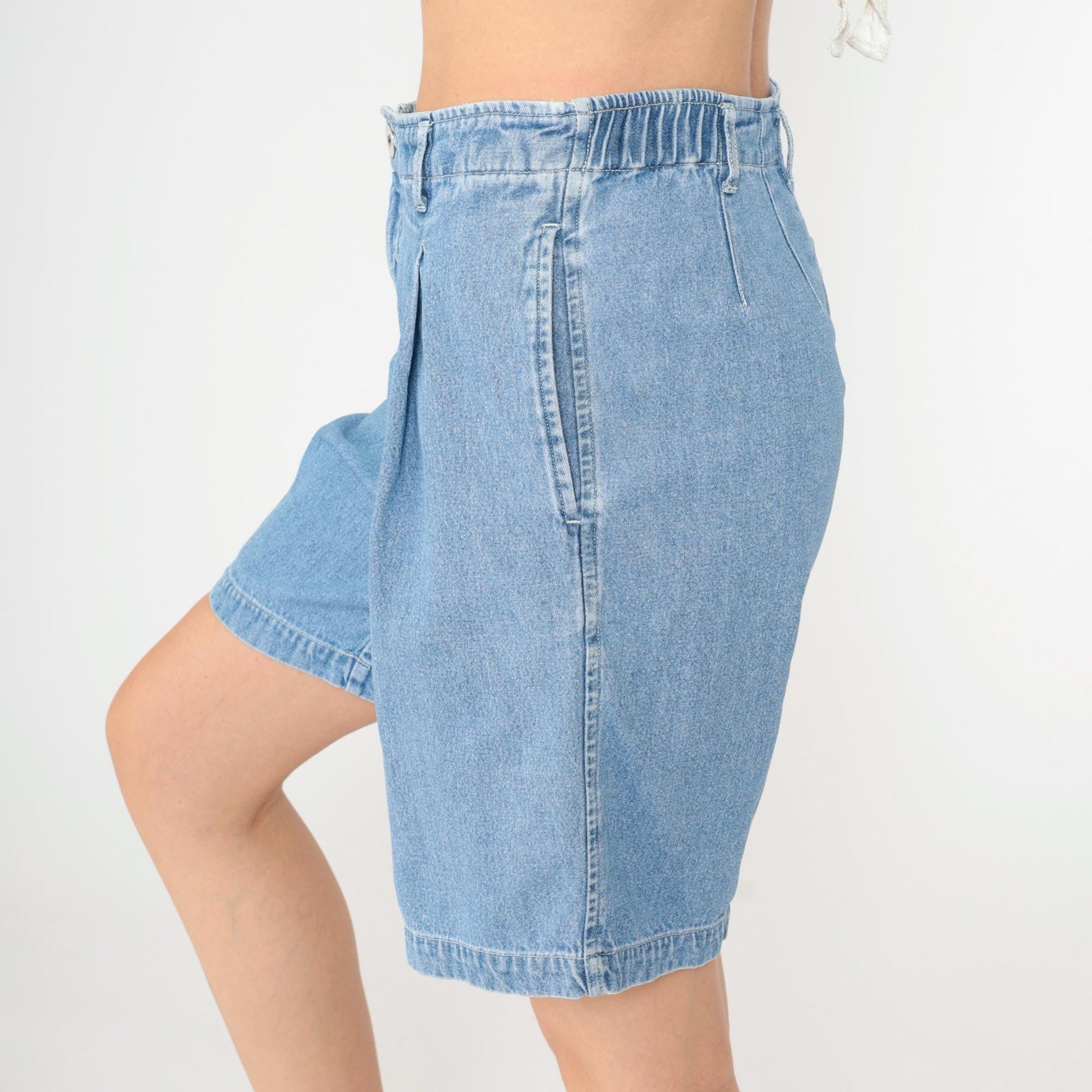 90s Chico's Denim Shorts Pleated High Waist Blue Jean Shorts XS