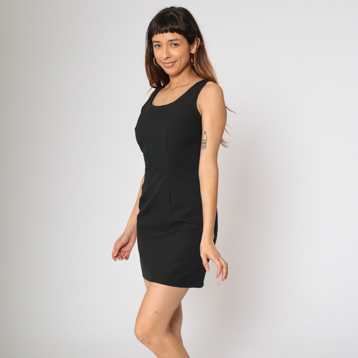 90s Black Bodycon Mini Dress Sleeveless Scoop Neck Tank Small