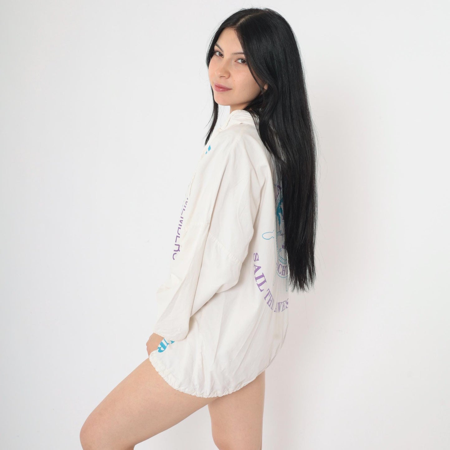 90s Island Pacific Yacht Club Sailboat Hoodie Off-White Double-Sided Graphic Cotton