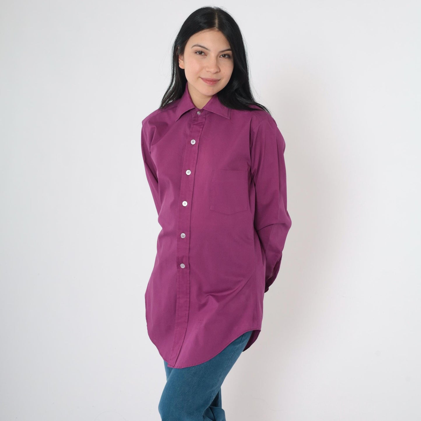 70s Sears Premiere Purple Oxford Button-Up Shirt Long Sleeve Men's Medium