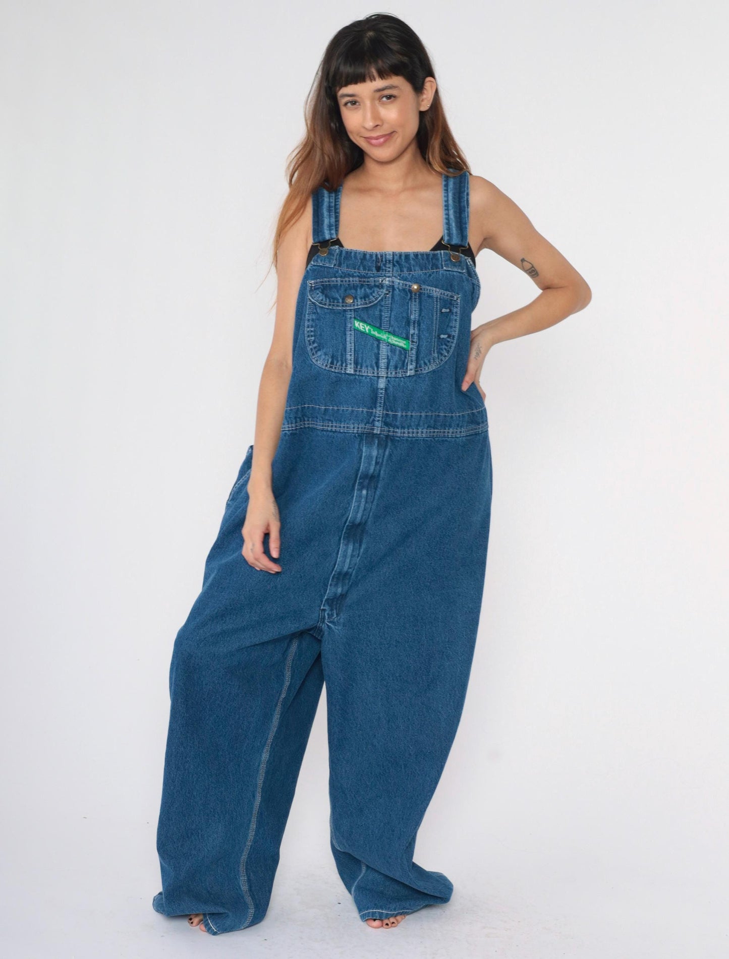 80s Key Imperial Blue Denim Overalls Baggy Carpenter Dungarees Men's 3XL