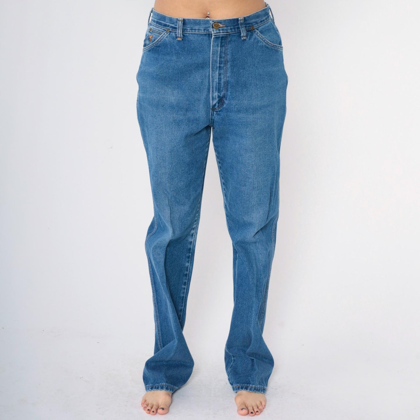 80s Wrangler High-Waisted Straight Leg Jeans Faded Blue Denim USA Made 16