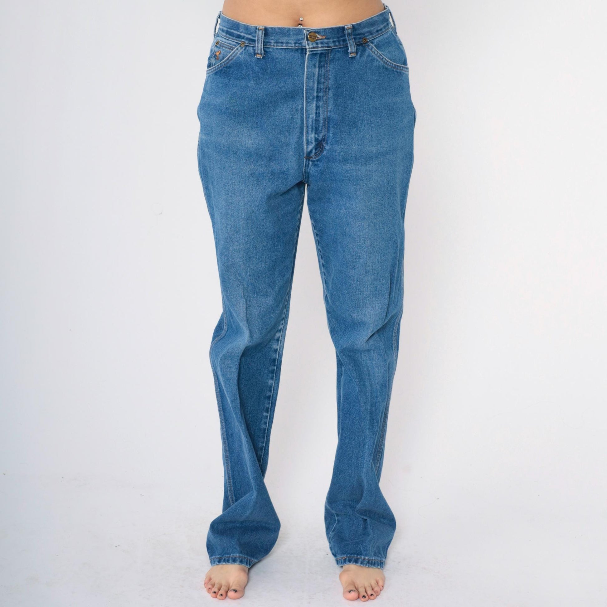80s Wrangler High-Waisted Straight Leg Jeans Faded Blue Denim USA Made 16