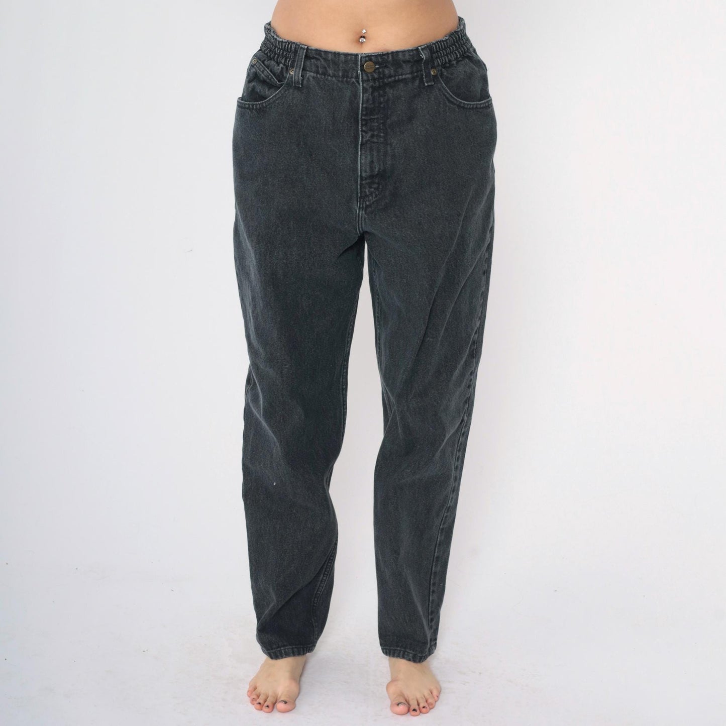 90s L.L. Bean Double L Black Denim High-Rise Straight-Leg Jeans Women's 14