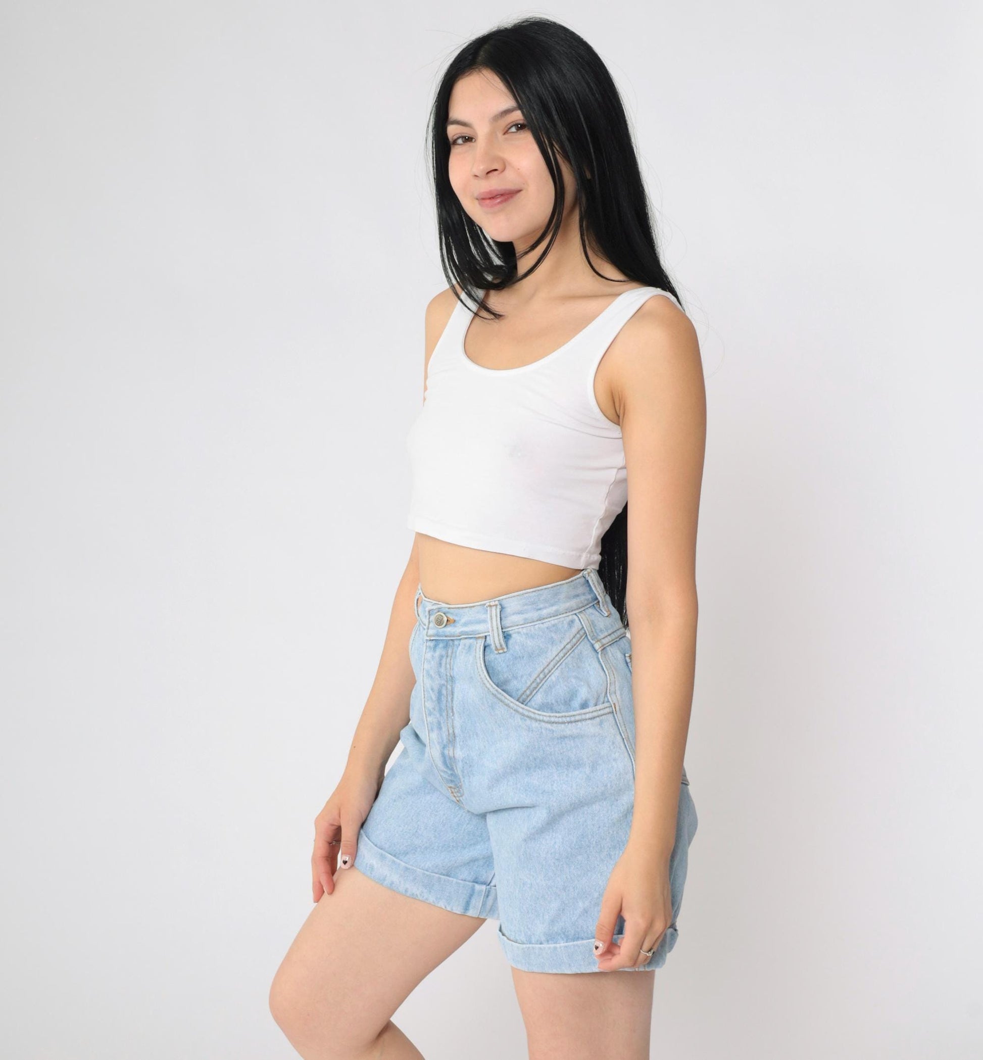 90s Rio Light Wash Cuffed High-Waisted Denim Shorts Extra Small XS