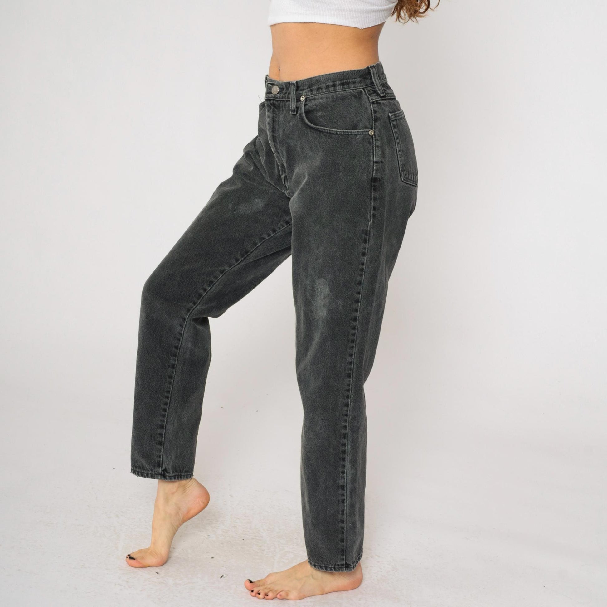 90s Wrangler Black Denim Jeans High Rise Tapered Leg Women's 12