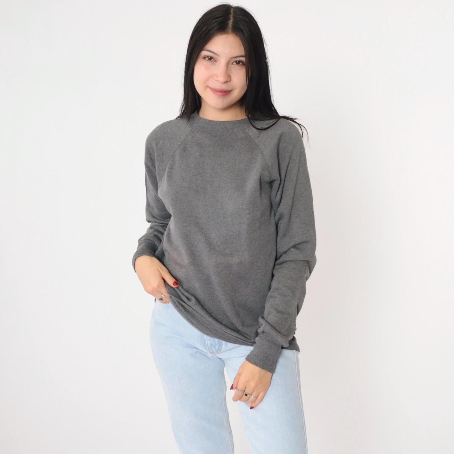 90s Jerzees Crewneck Sweatshirt Heather Grey Raglan Medium