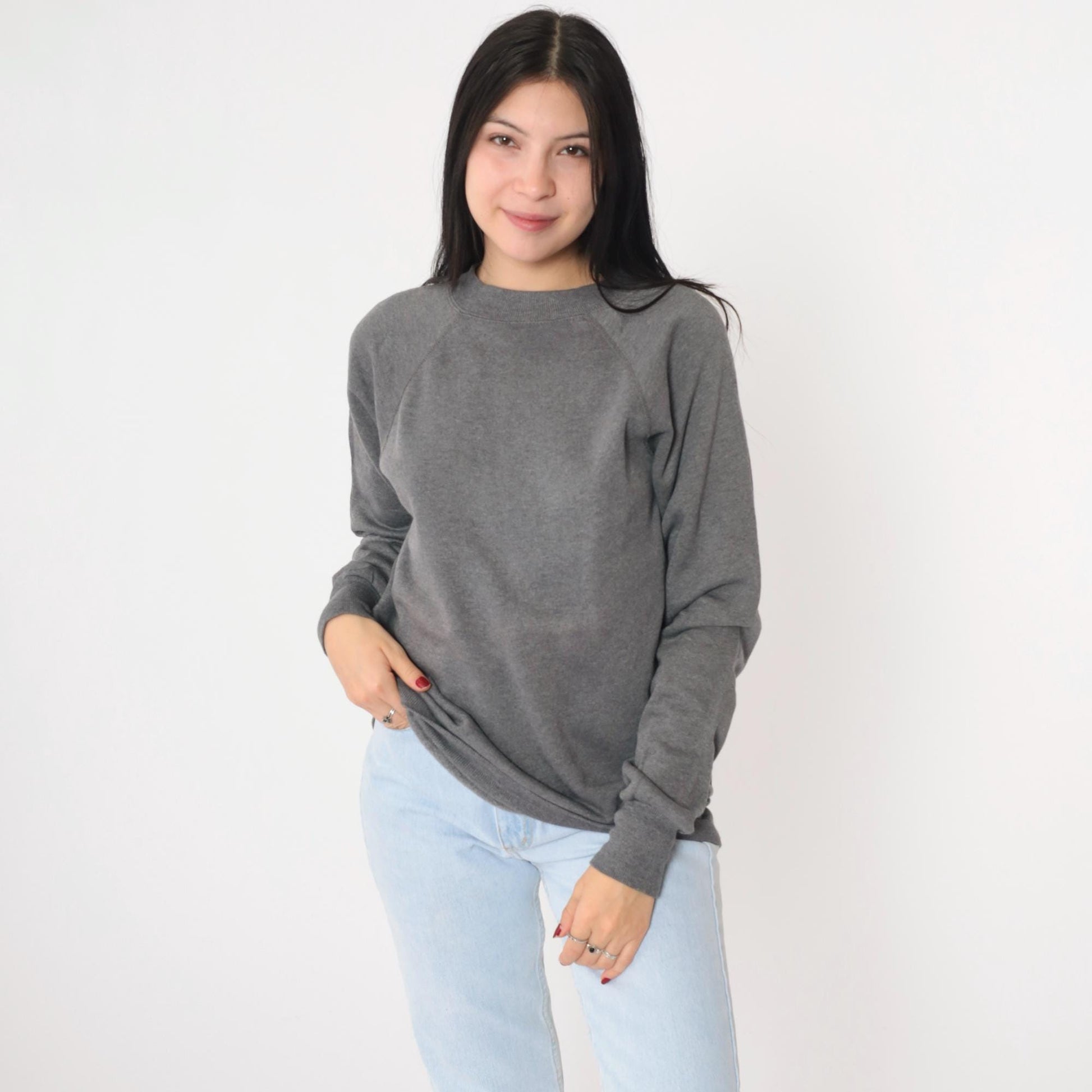90s Jerzees Crewneck Sweatshirt Heather Grey Raglan Medium