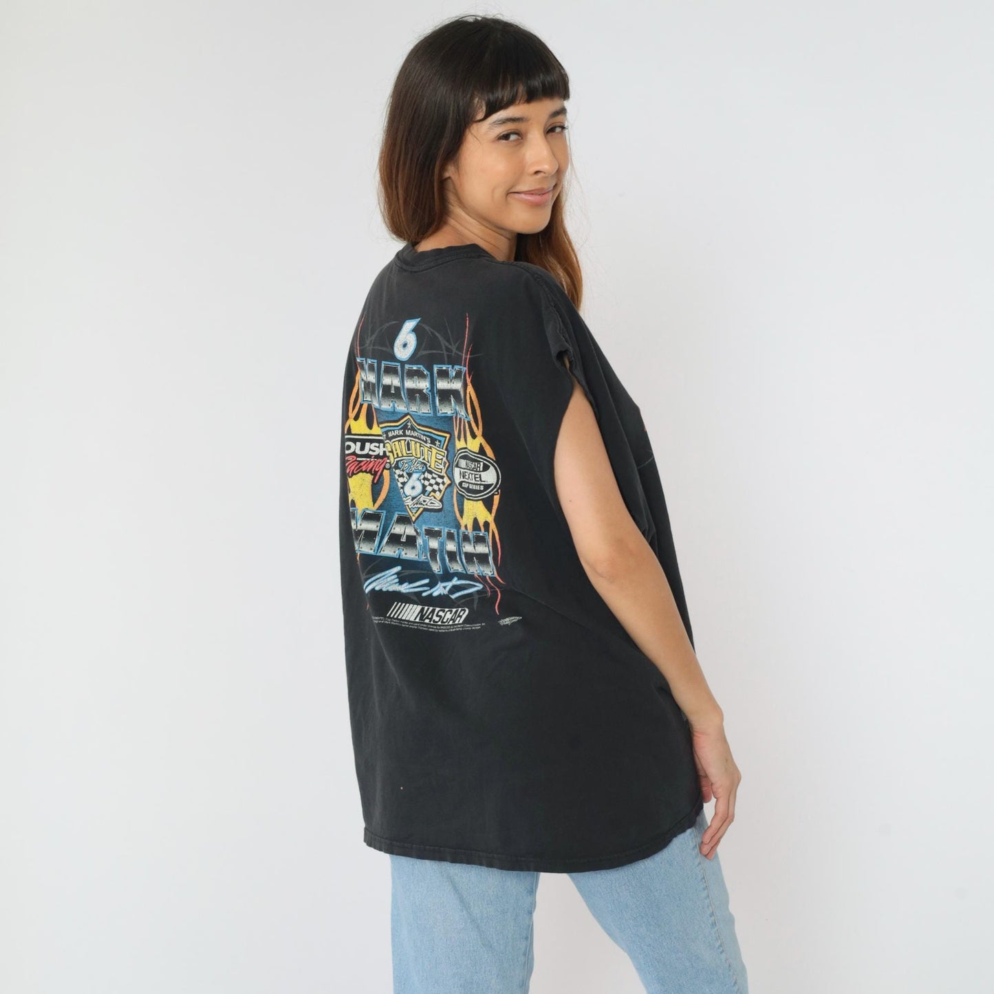 Y2K NASCAR Mark Martin Flame Graphic Muscle Tee Black XXL