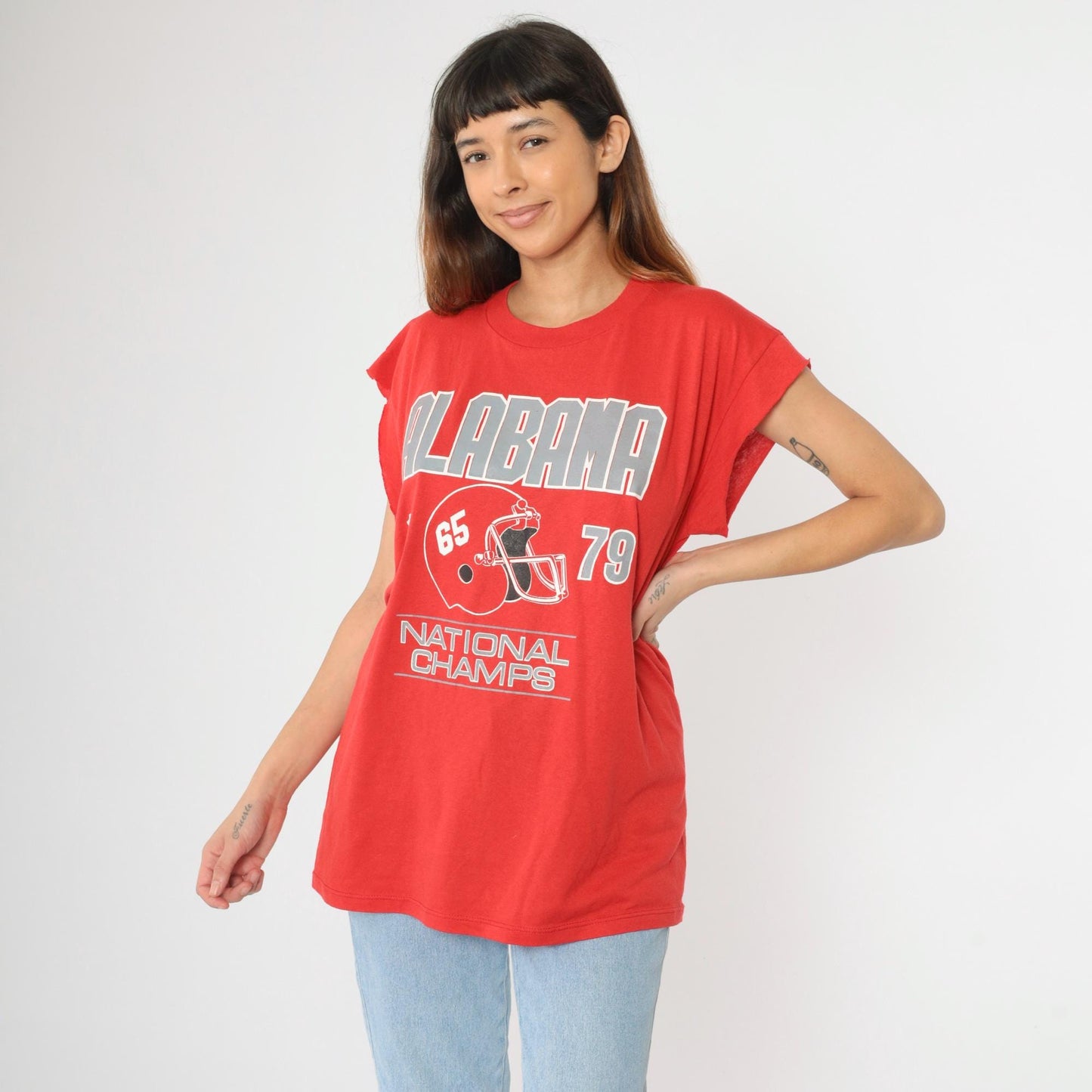 90s Alabama Crimson Tide 1979 National Champs Graphic Cutoff Tee Red Extra Large