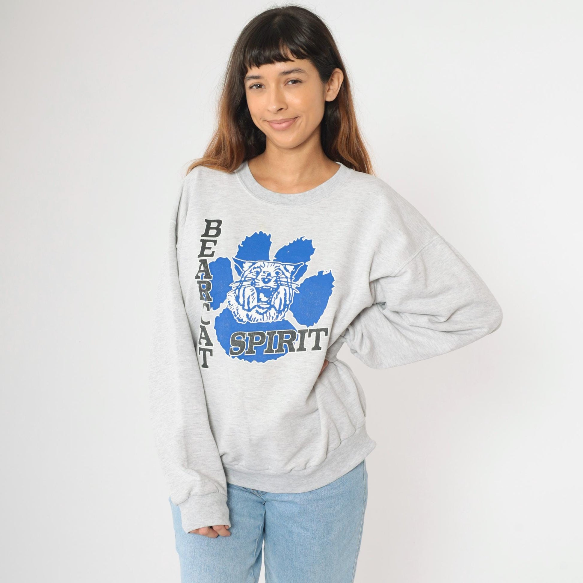 90s Battle Creek Central High School Bearcats Sweatshirt Grey Jerzees Large L