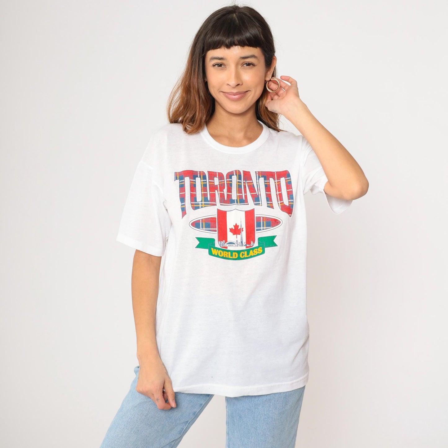 90s Toronto CN Tower Graphic T-Shirt White Canada Travel Tee Large L