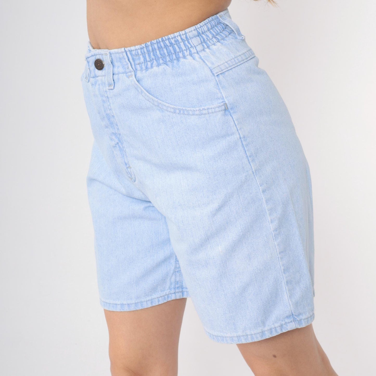 90s Lee Light Blue Denim Shorts High Waist Elastic Smooth Back Small
