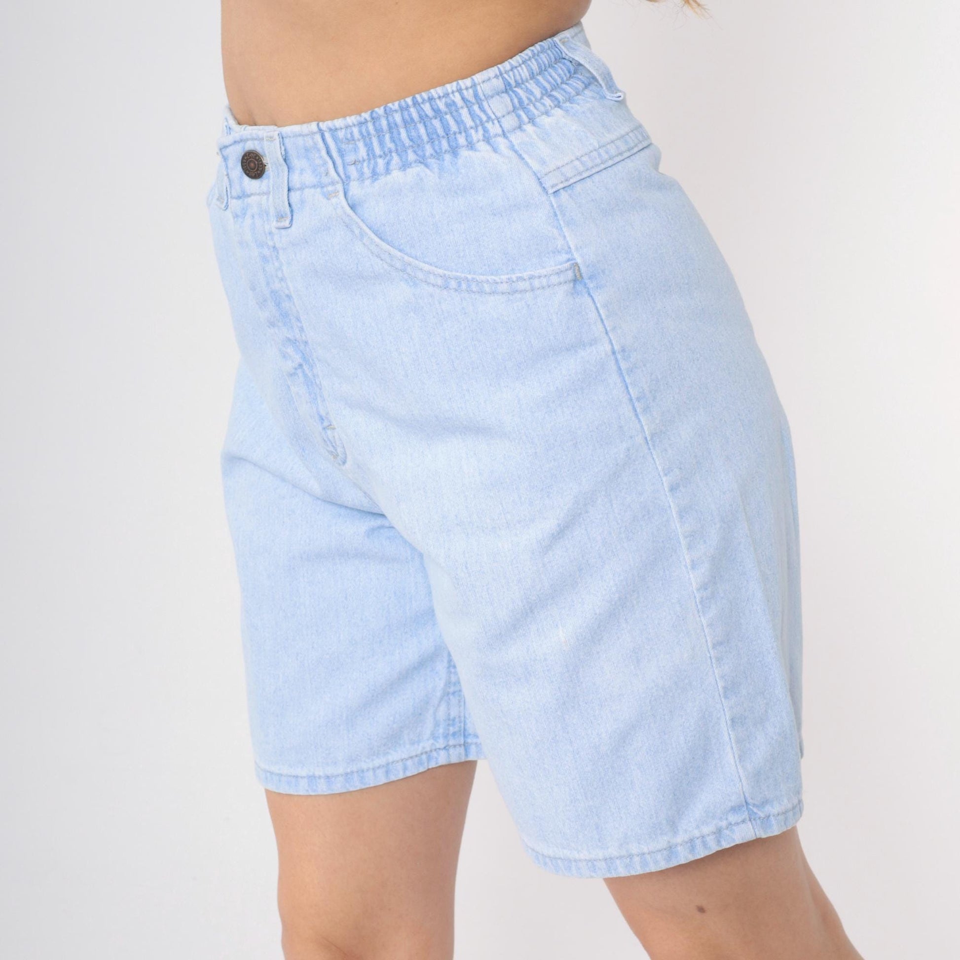 90s Lee Light Blue Denim Shorts High Waist Elastic Smooth Back Small