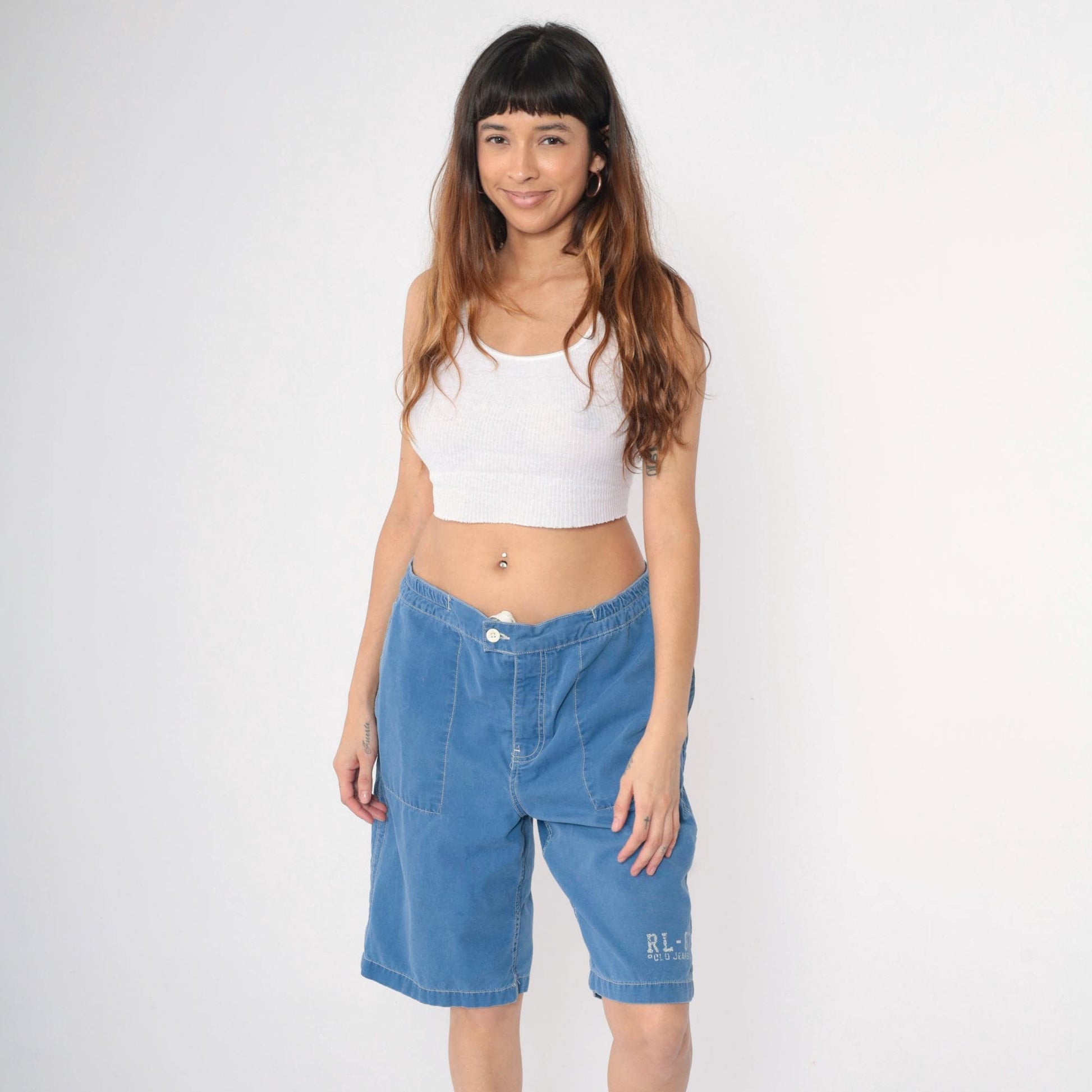 Y2K Ralph Lauren Polo Jeans Co. Board Shorts Blue Cotton Button Fly Medium M