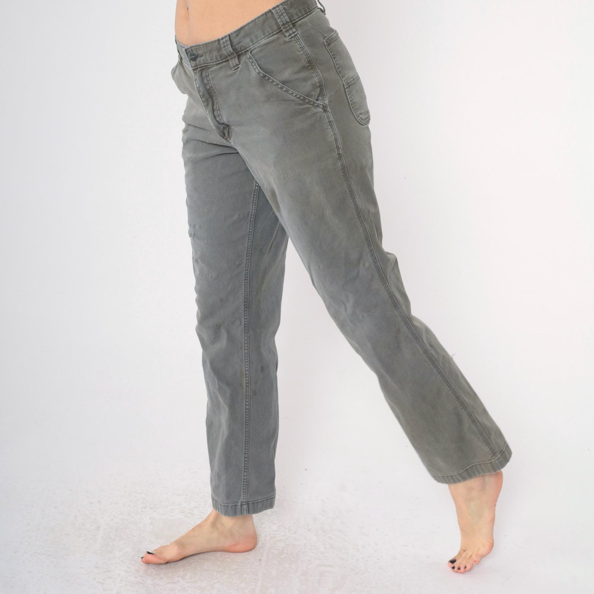 Y2K Carhartt Olive Canvas Work Pants Distressed Straight Leg 32x32 Men's