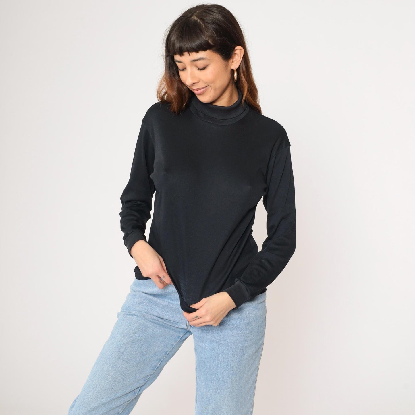 80s Bobbie Brooks Black Turtleneck Long Sleeve Shirt Medium