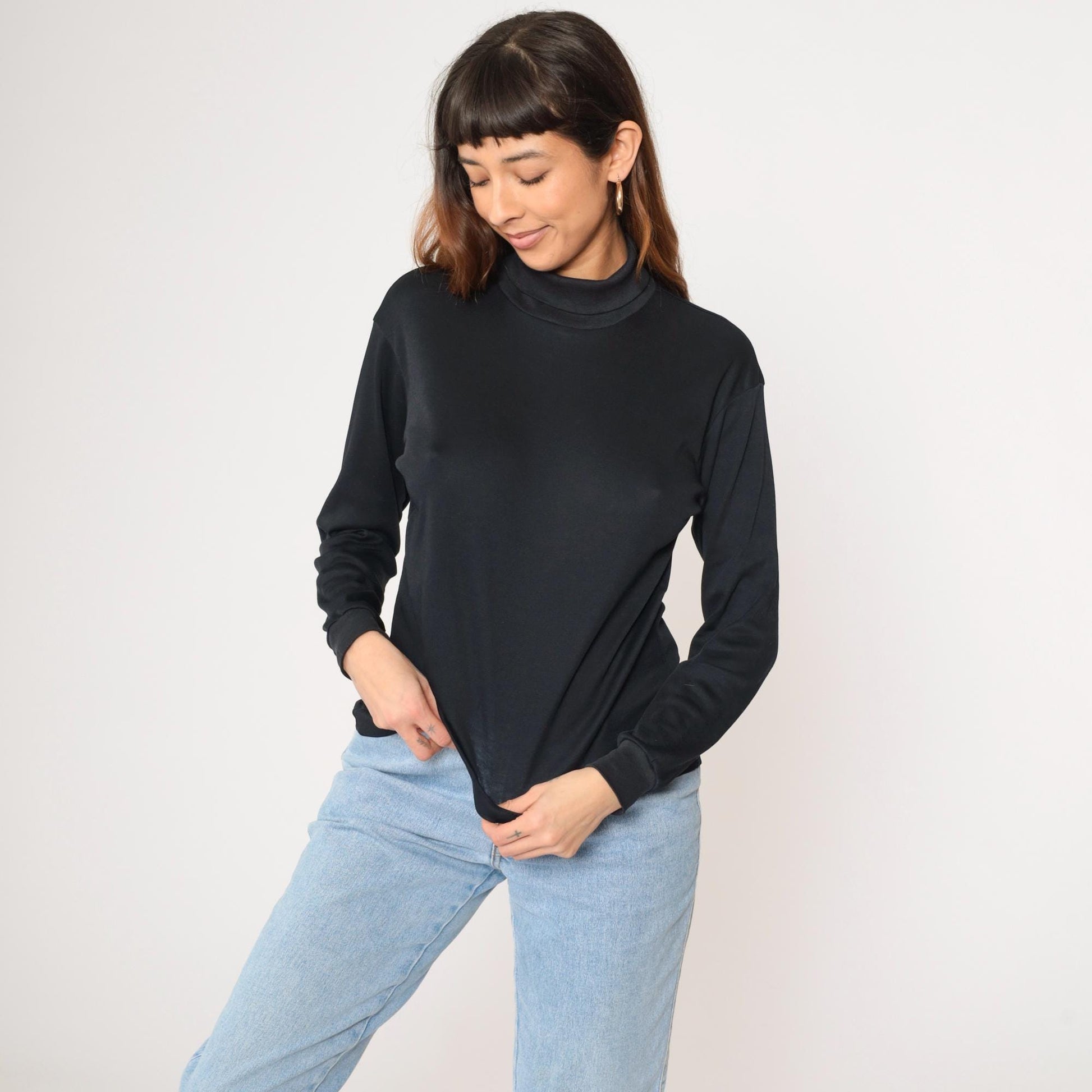 80s Bobbie Brooks Black Turtleneck Long Sleeve Shirt Medium
