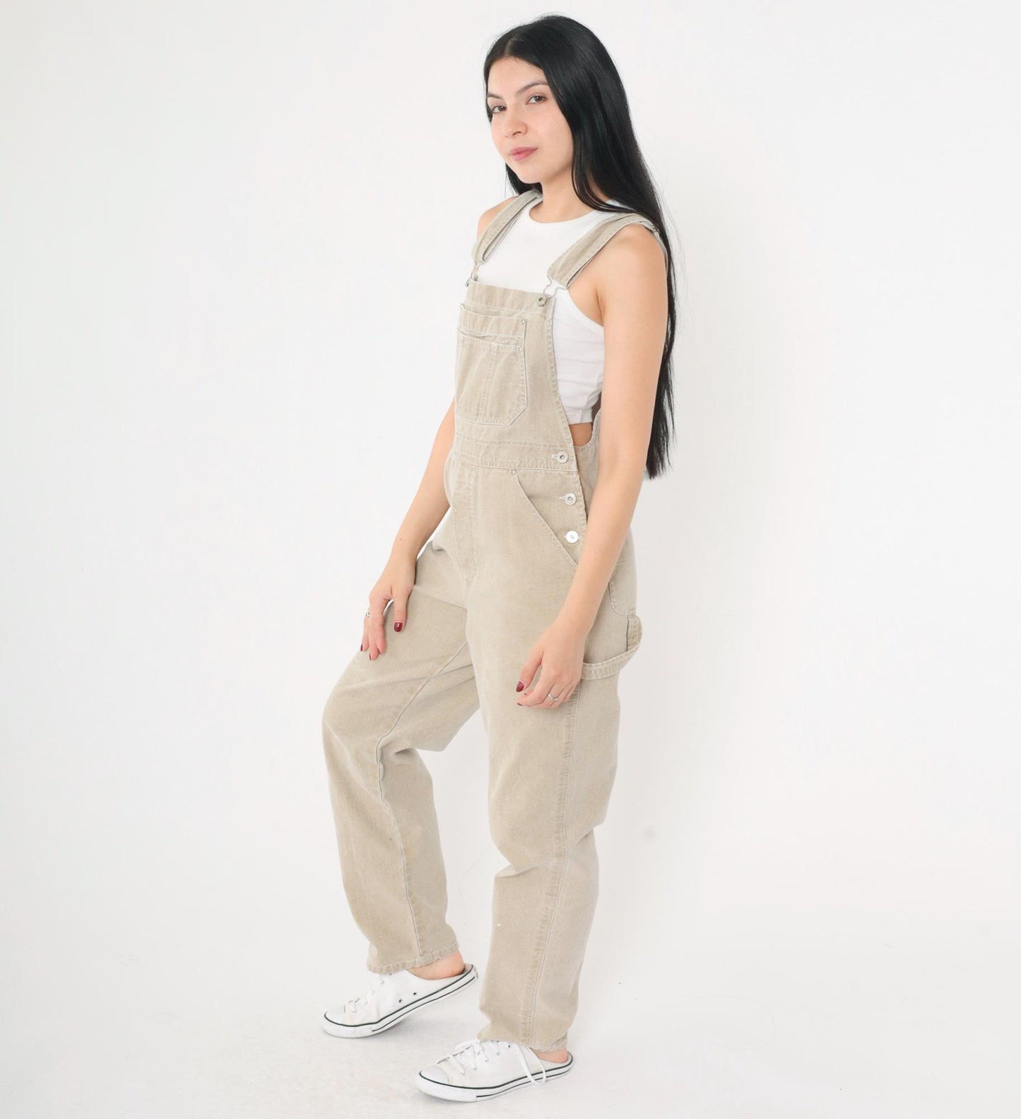 00s Landing Strip Tan Denim Overalls Tapered Leg Medium