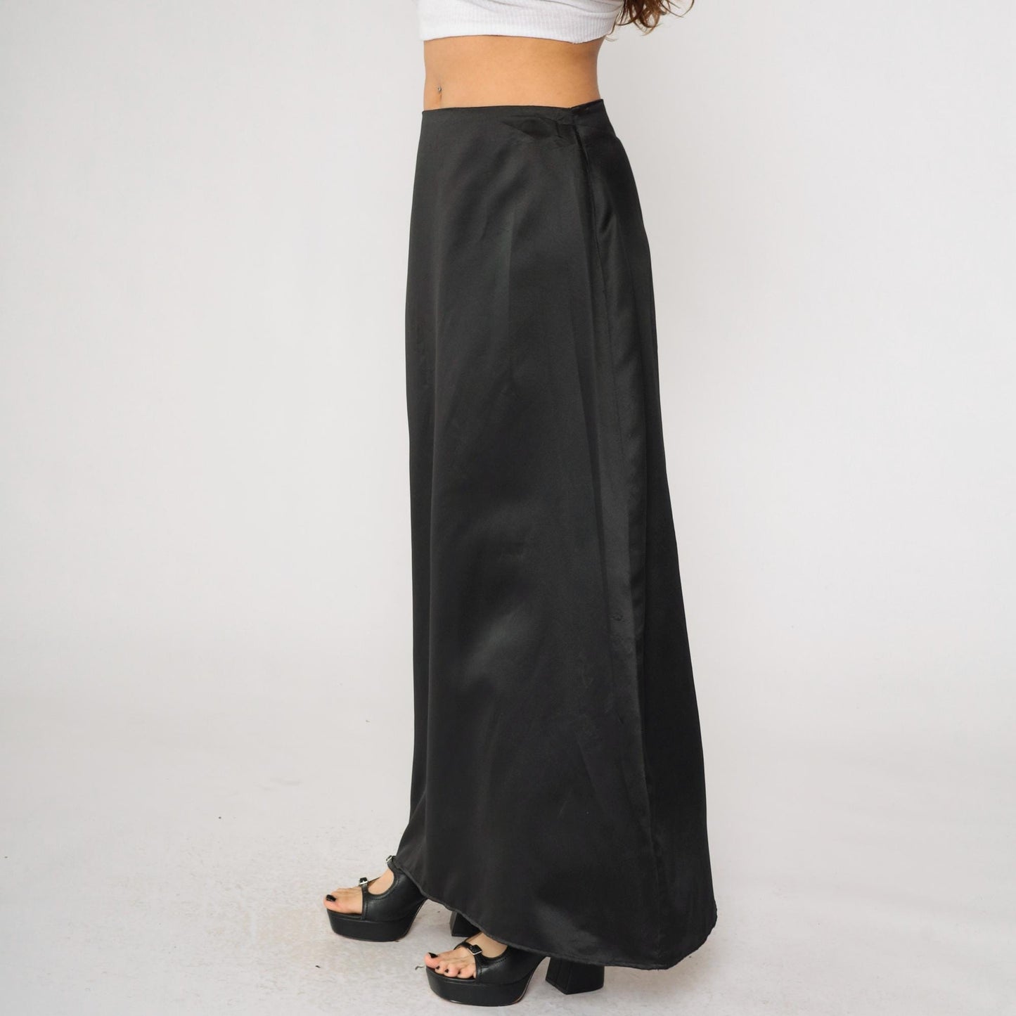 Black Satin Maxi Skirt High Waisted A-Line Column Southeastern Performance Apparel Size 14