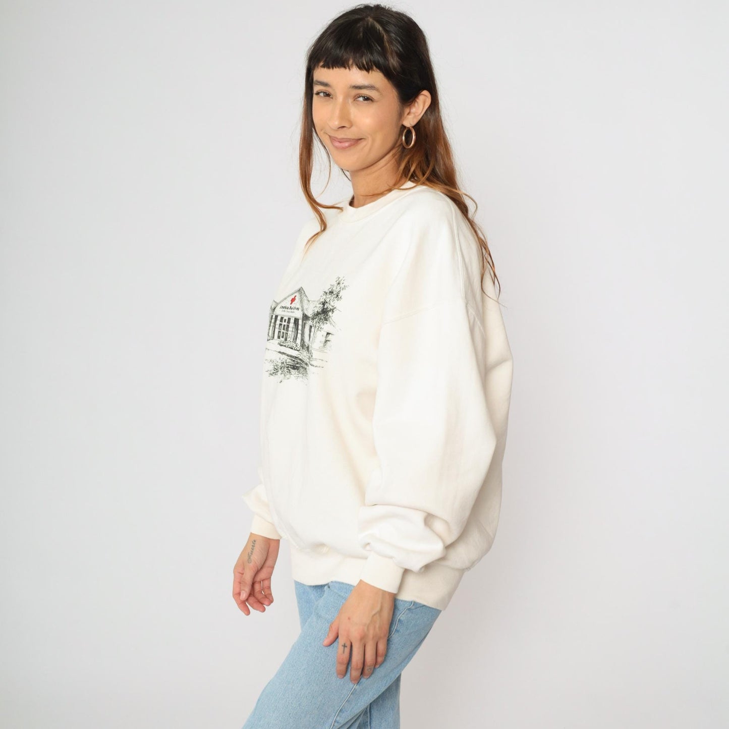 90s American Red Cross Jerzees Sweatshirt Cream Graphic Extra Large XXL