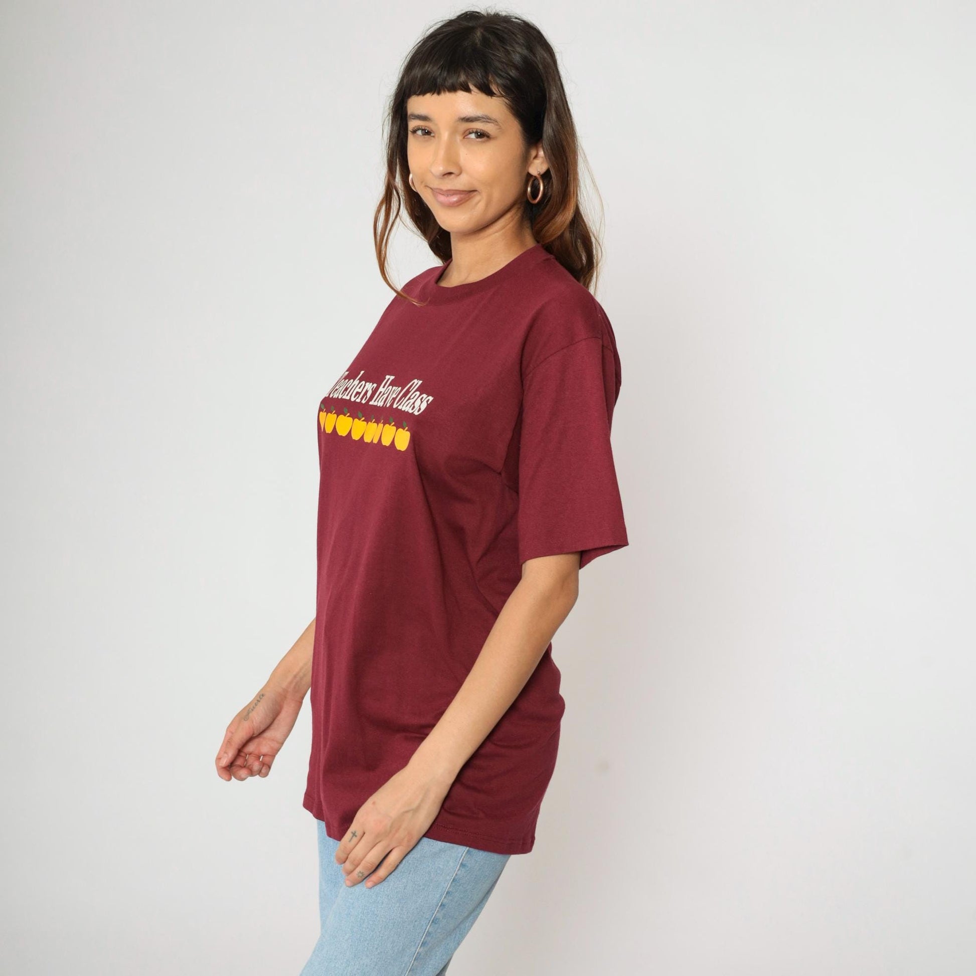 90s Jerzees Teachers Have Class Apple Graphic Tee Burgundy Large