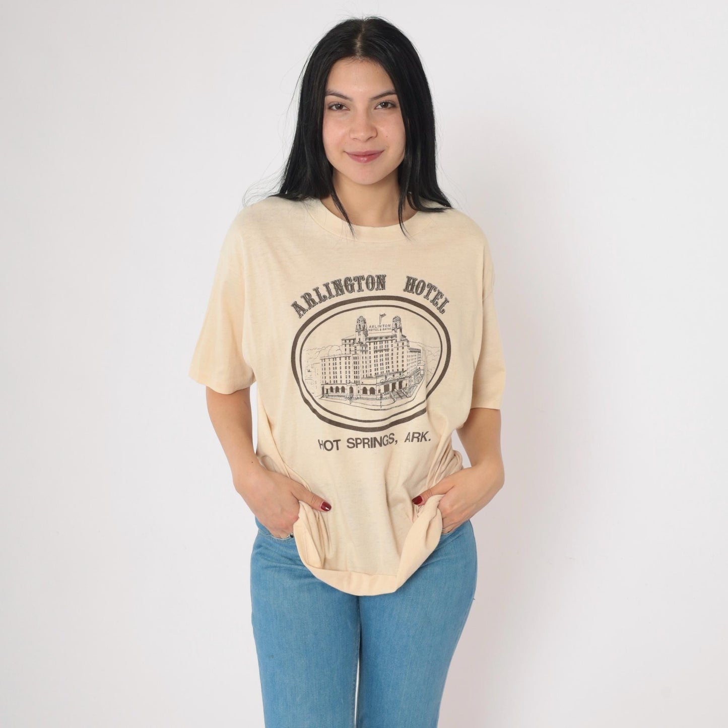 80s Arlington Hotel Hot Springs Arkansas Graphic T-Shirt Cream Single Stitch XL