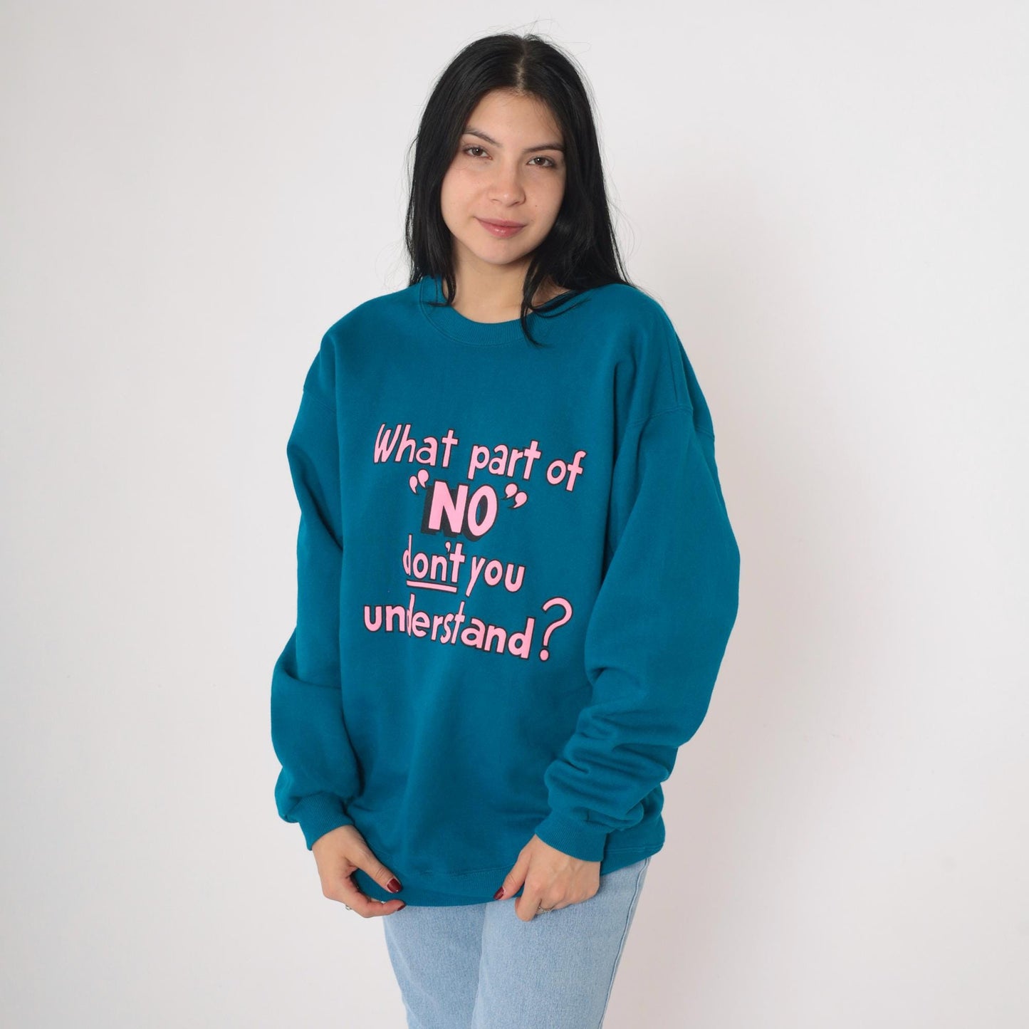 90s Hanes Slogan Sweatshirt What Part of No Blue Pink Crewneck Medium M