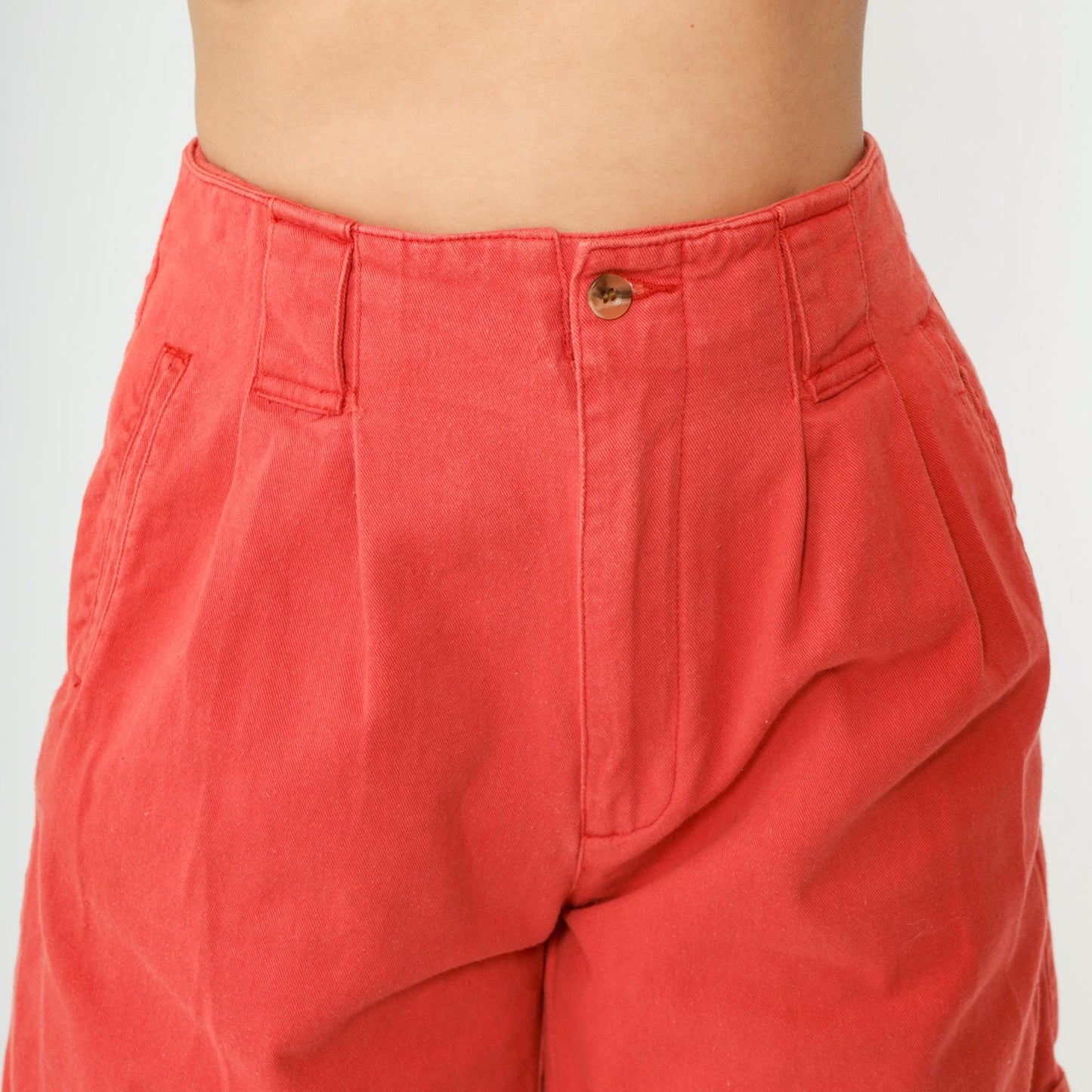 80s Points West Red Cotton Pleated Shorts High Waist Cuffed Small