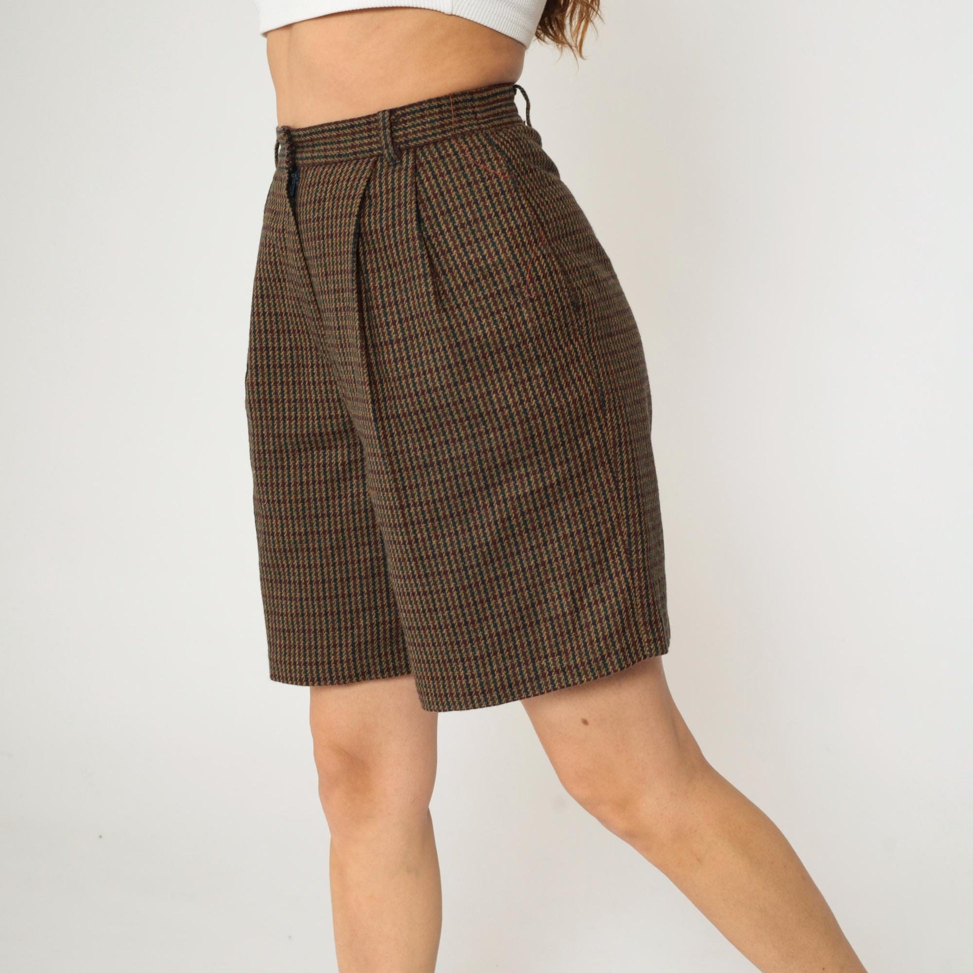 90s Sag Harbor Plaid Wool Shorts High Waisted Pleated Burgundy Navy Small