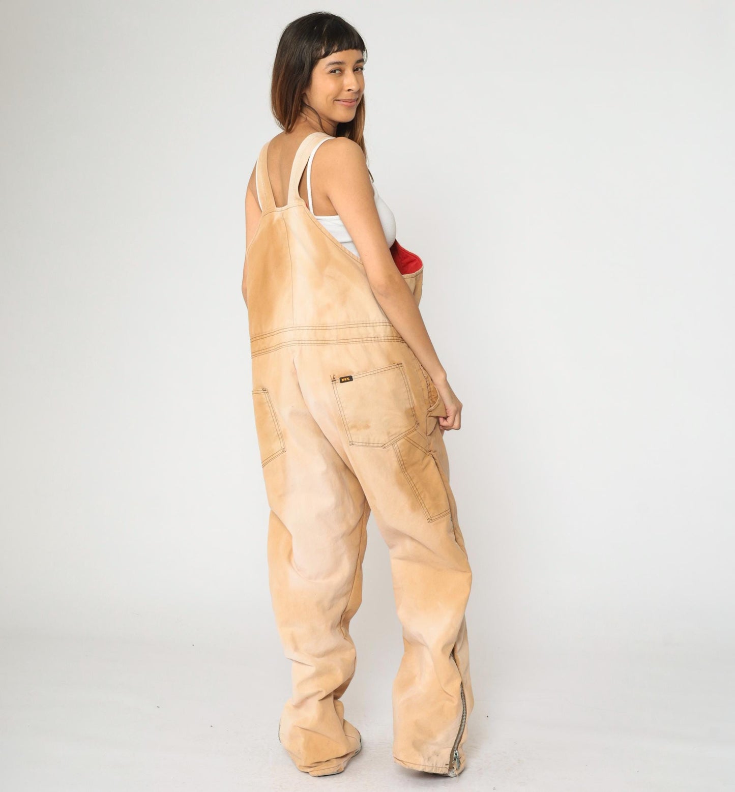 90s Key Imperial Canvas Workwear Overalls Tan Quilted Lining Extra Large