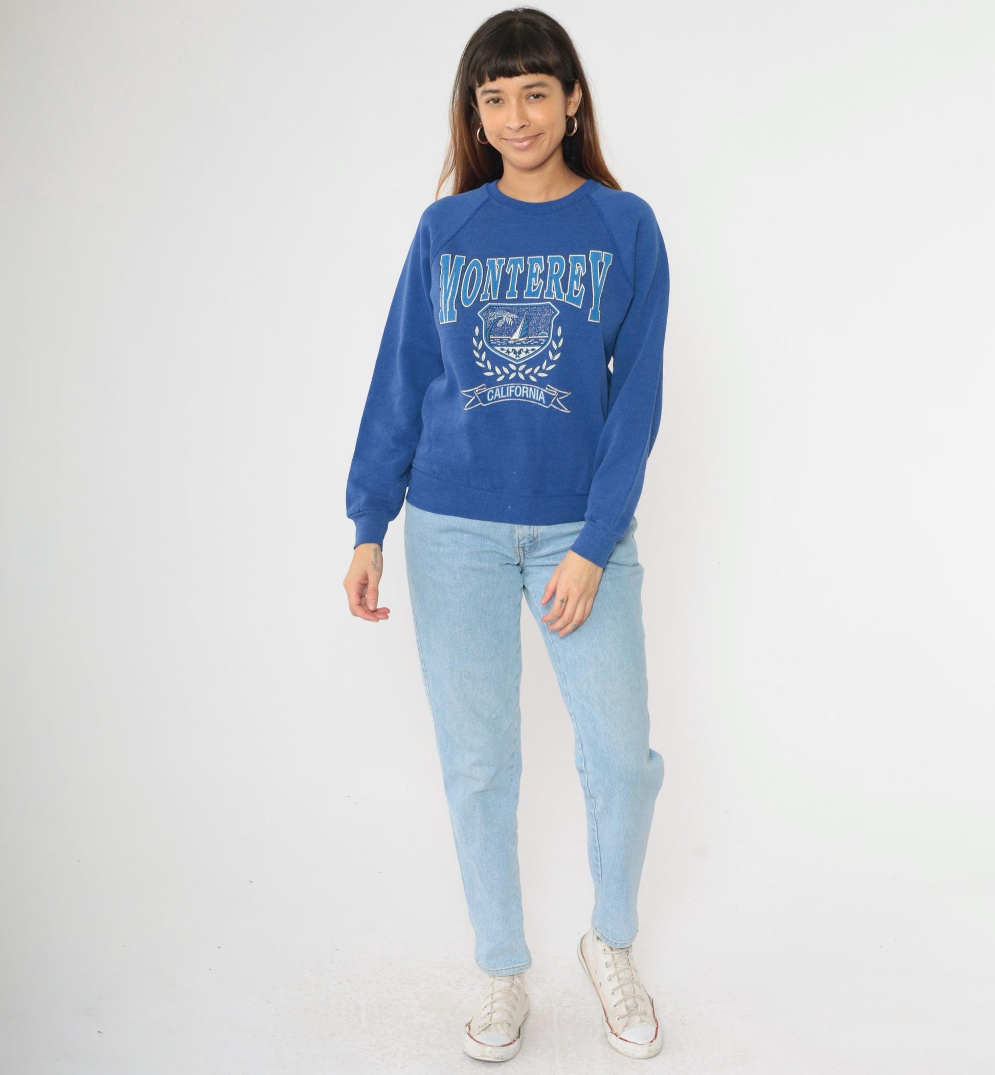 90s Monterey California Sailboat Sweatshirt Lee Blue Raglan Crewneck Small
