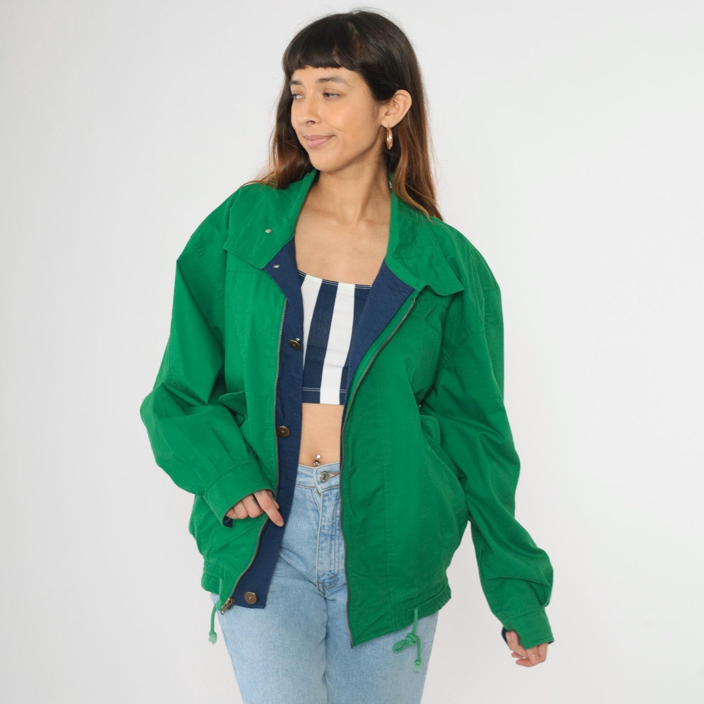 80s Trekka Outdoor Windbreaker Jacket Green Navy Two Tone Small