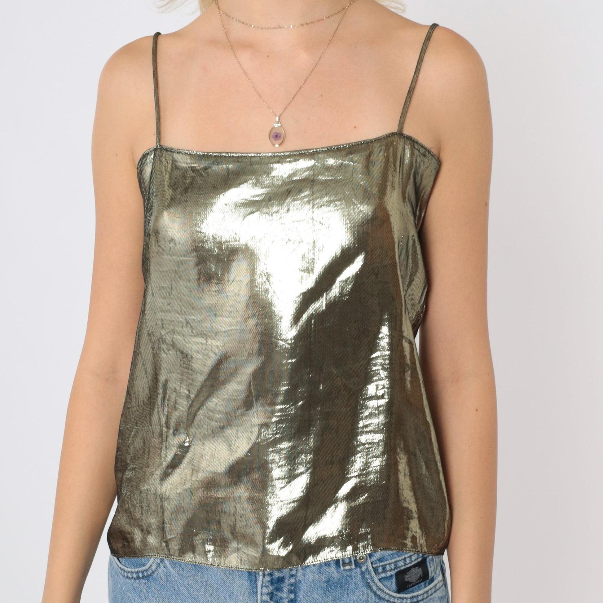 80s Metallic Gold Spaghetti Strap Tank Top Camisole Small