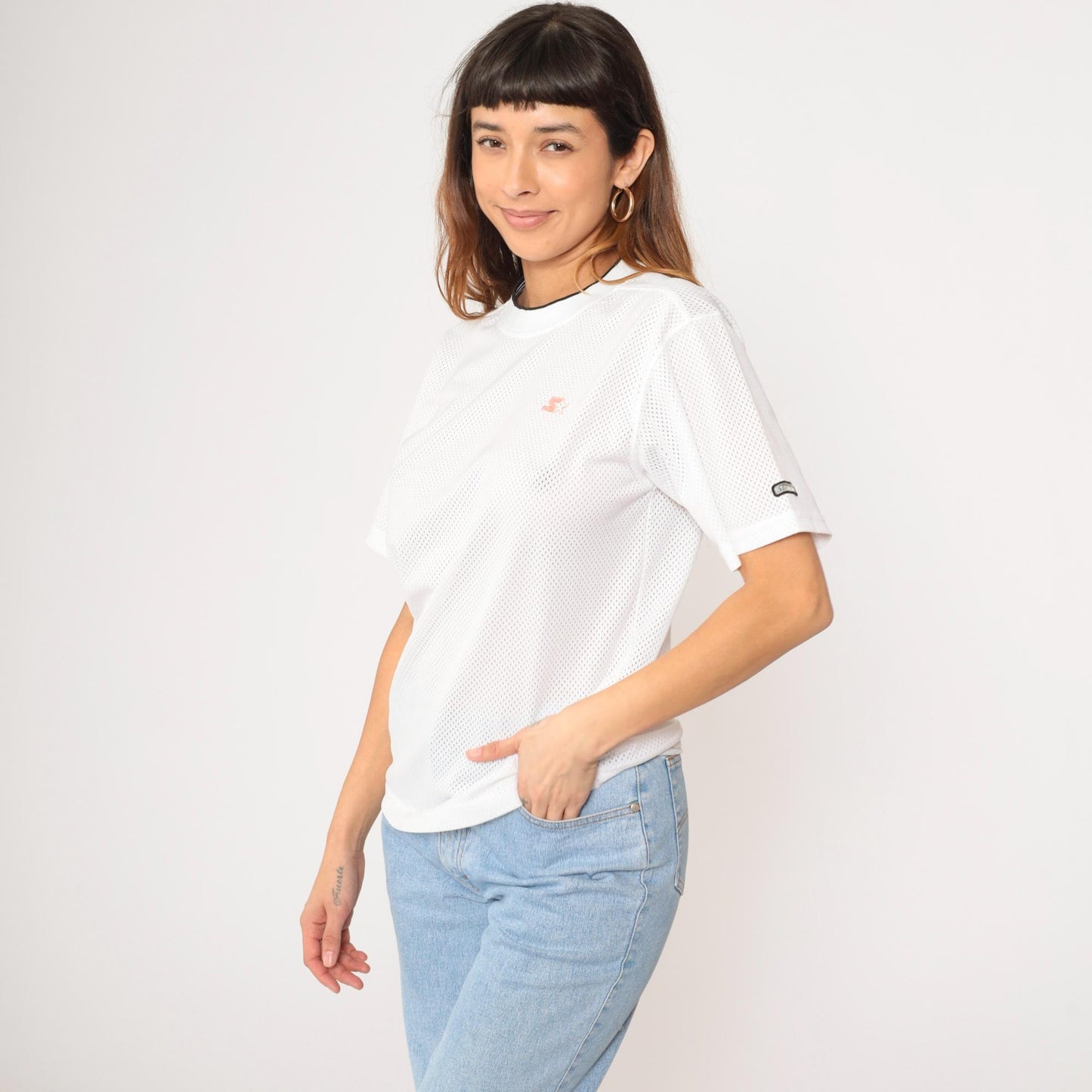 90s Starter White Mesh Jersey Ringer Crewneck Medium