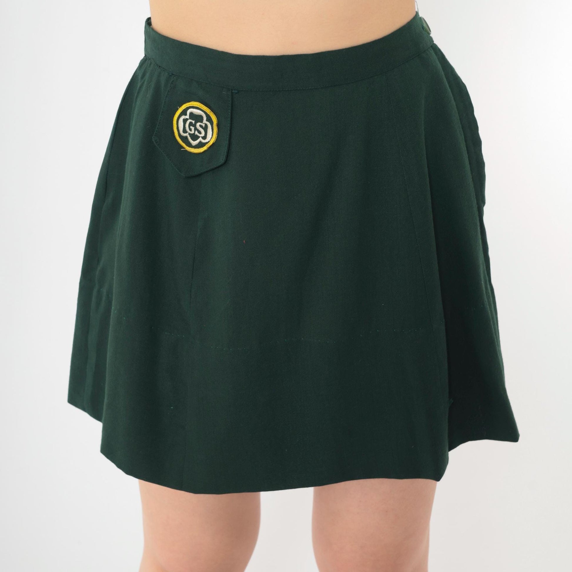 1960s Girl Scout Cadette A-Line Skirt Dark Green Mini Extra Small