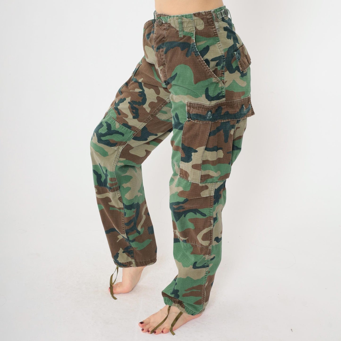 80s Woodland Camo Ripstop Cargo Pants Military BDU XS Regular