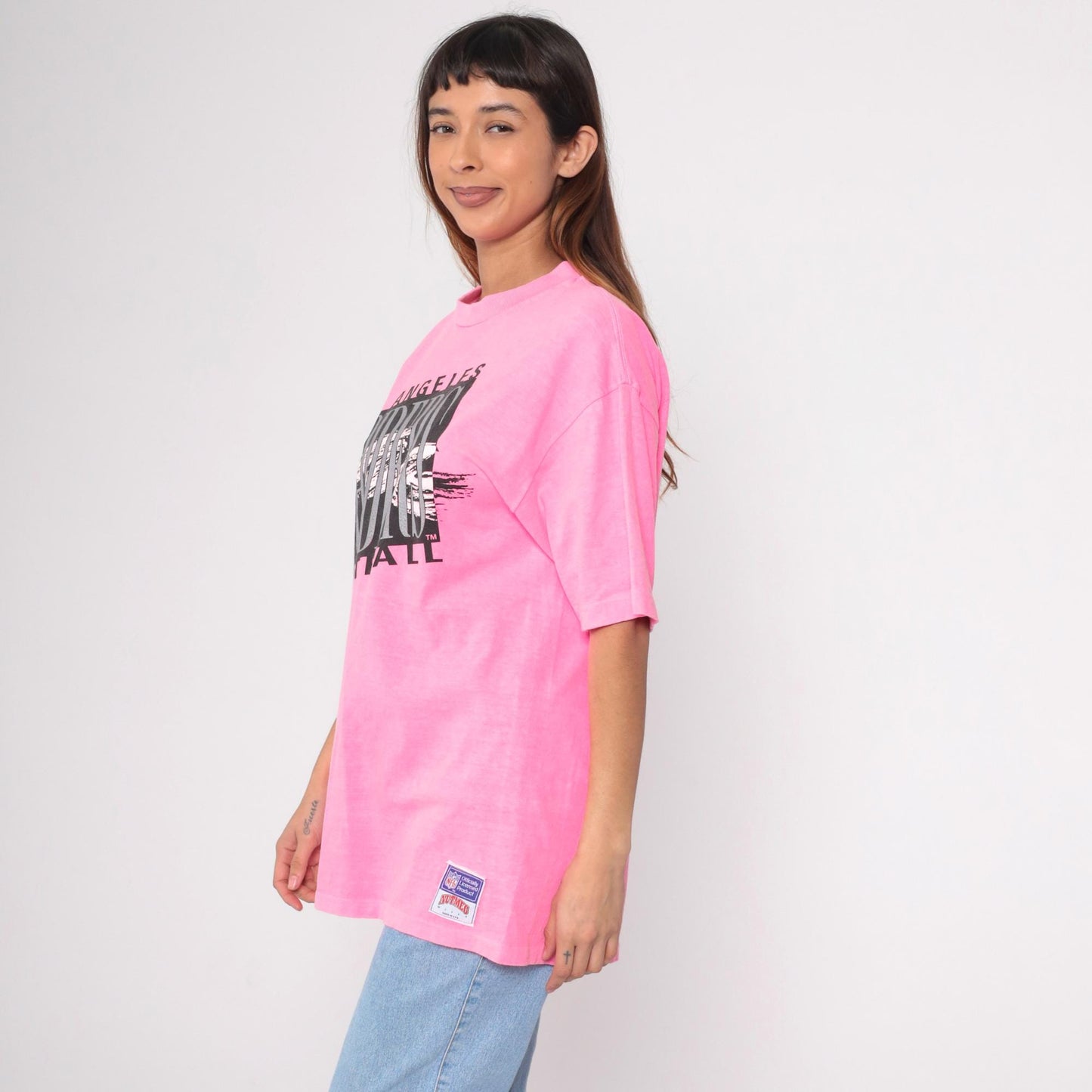 90s Los Angeles Raiders Neon Pink NFL Graphic T-Shirt Cotton Large L