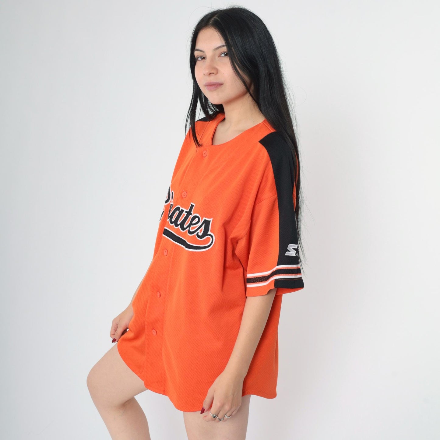 90s Starter Pittsburgh Pirates Orange Button-Up Jersey Large L