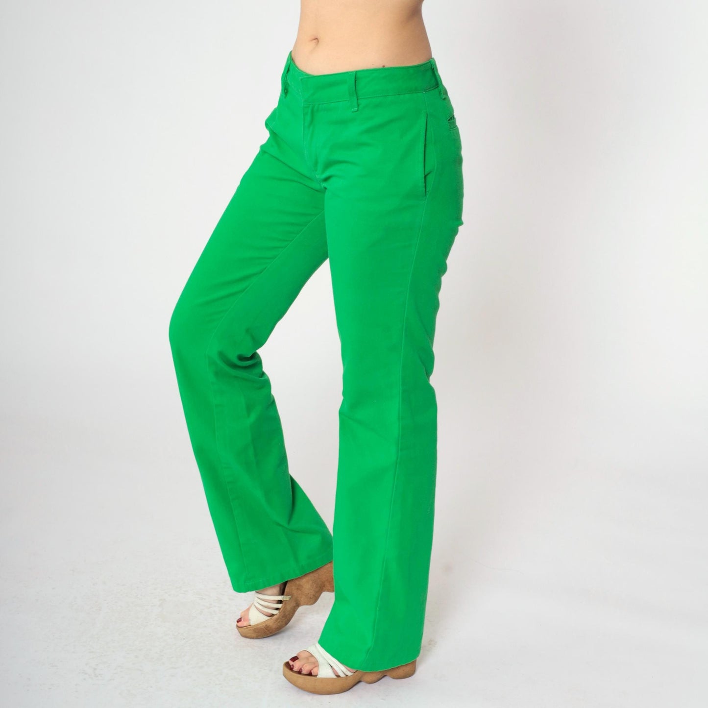 Y2K Dickies Flared Workwear Trousers Bright Green Low Rise Small 3